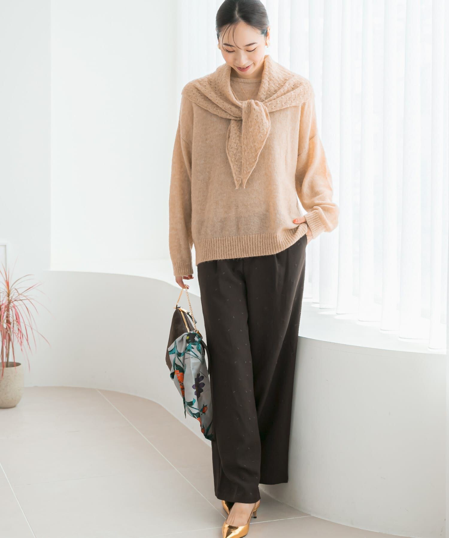 URBAN RESEARCH ROSSO「F by ROSSO　ヘアリーニットプルオーバー+ニットスカーフ」|ニット・セーター|