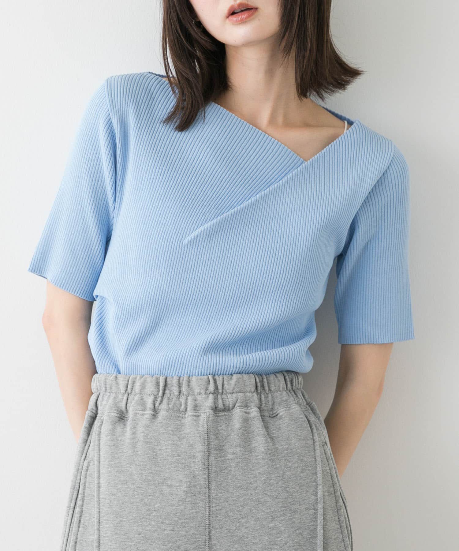SENSE OF PLACE by URBAN RESEARCH「『一部WEB限定カラー』アシメネックハーフスリーブセーター」|ニット・セーター|ライトブルー