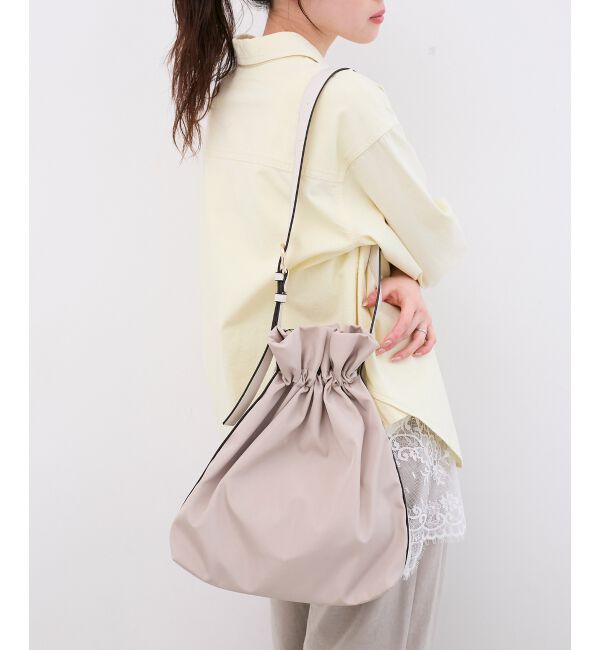  「【軽量素材】2WAY巾着ショルダー」|ショルダー・メッセンジャー|Ｌ／ベージュ