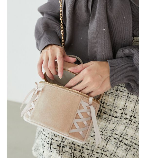 MAJESTICLEGON「レースアップベロアバニティバッグ」|ショルダー・メッセンジャー|