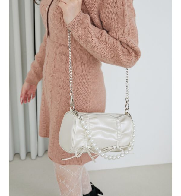 MAJESTICLEGON「パールチェーンセットWリボンバッグ」|ショルダー・メッセンジャー|アイボリー