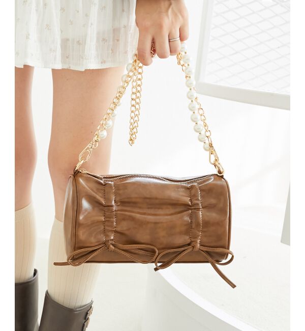 MAJESTICLEGON「パールチェーンセットWリボンバッグ」|ショルダー・メッセンジャー|
