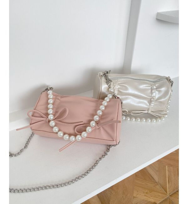 MAJESTICLEGON「パールチェーンセットWリボンバッグ」|ショルダー・メッセンジャー|
