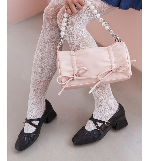 MAJESTICLEGON「パールチェーンセットWリボンバッグ」|ショルダー・メッセンジャー|