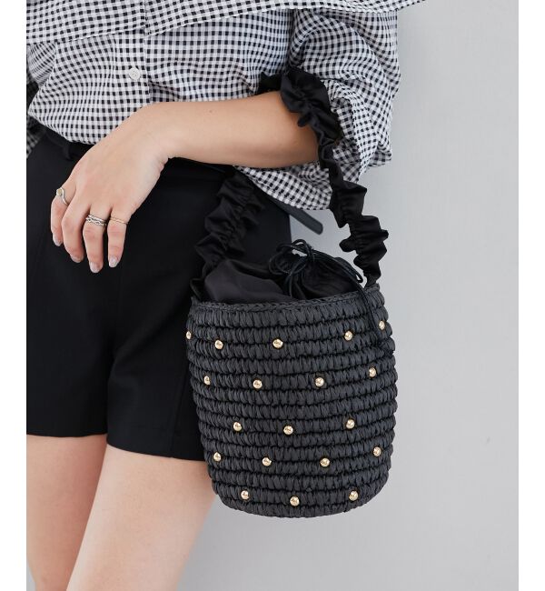  「雑材スタッズフリルバッグ」|ショルダー・メッセンジャー|ブラック