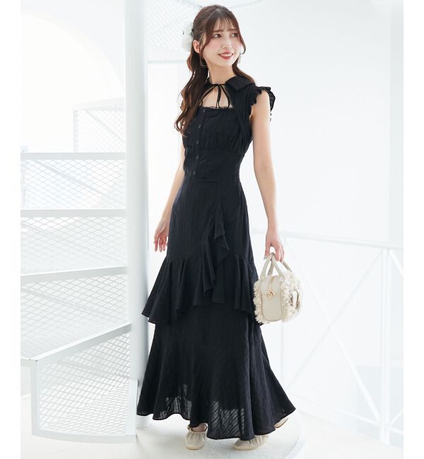  「デコルテオープンノースリロングワンピ」|ワンピース|