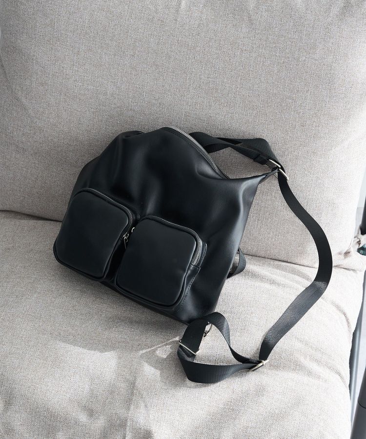 earth music&ecology「Wポケット３WAYショルダーバッグ」|ショルダー・メッセンジャー|Black