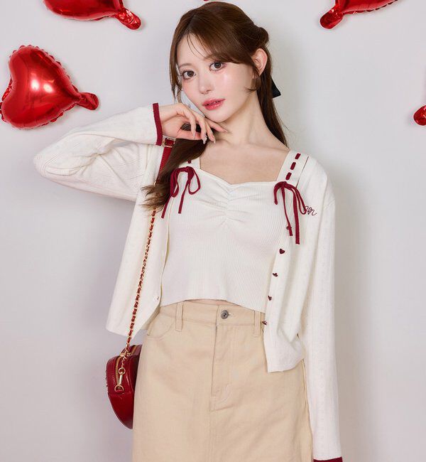  「【Heart collection】ハートボタンビスチェセットカーディガン」|ニット・セーター|アイボリー