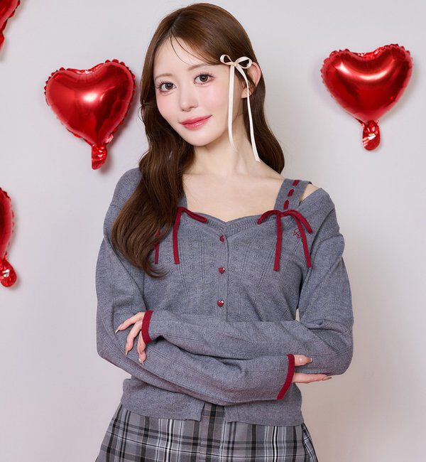  「【Heart collection】ハートボタンビスチェセットカーディガン」|ニット・セーター|