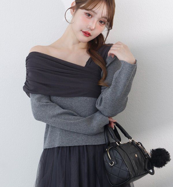  「異素材ドッキングオフショルニット」|ニット・セーター|