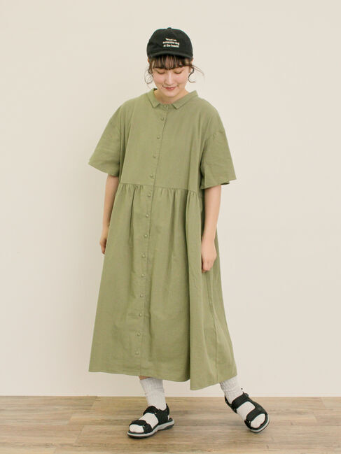Samansa Mos2「【WEB限定】ちび襟シャツワンピース」|ワンピース|カーキ