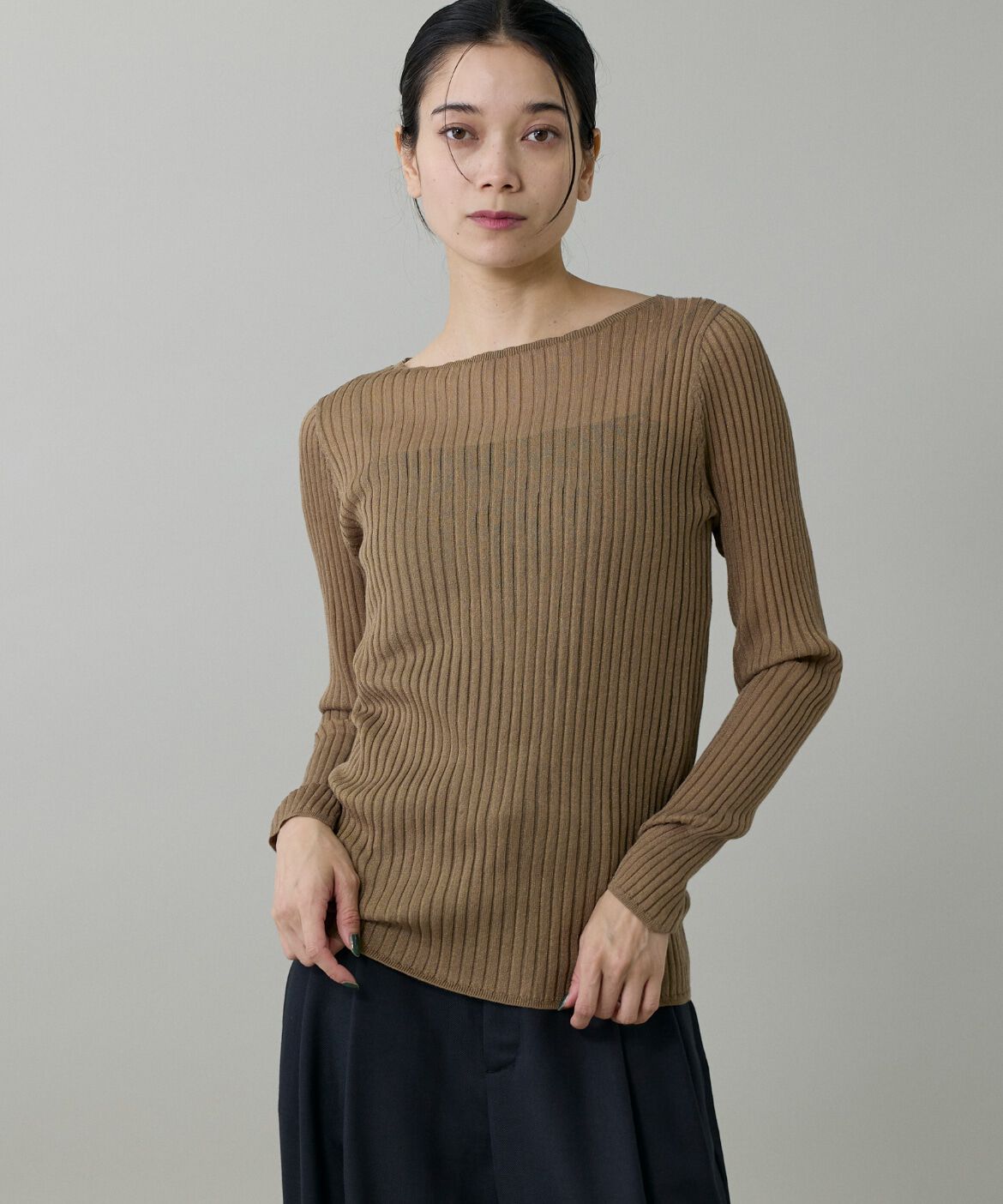 INED「ワイドリブボートネックニット」|ニット・セーター|モカチャ3