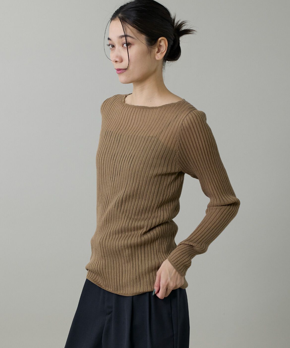 INED「ワイドリブボートネックニット」|ニット・セーター|