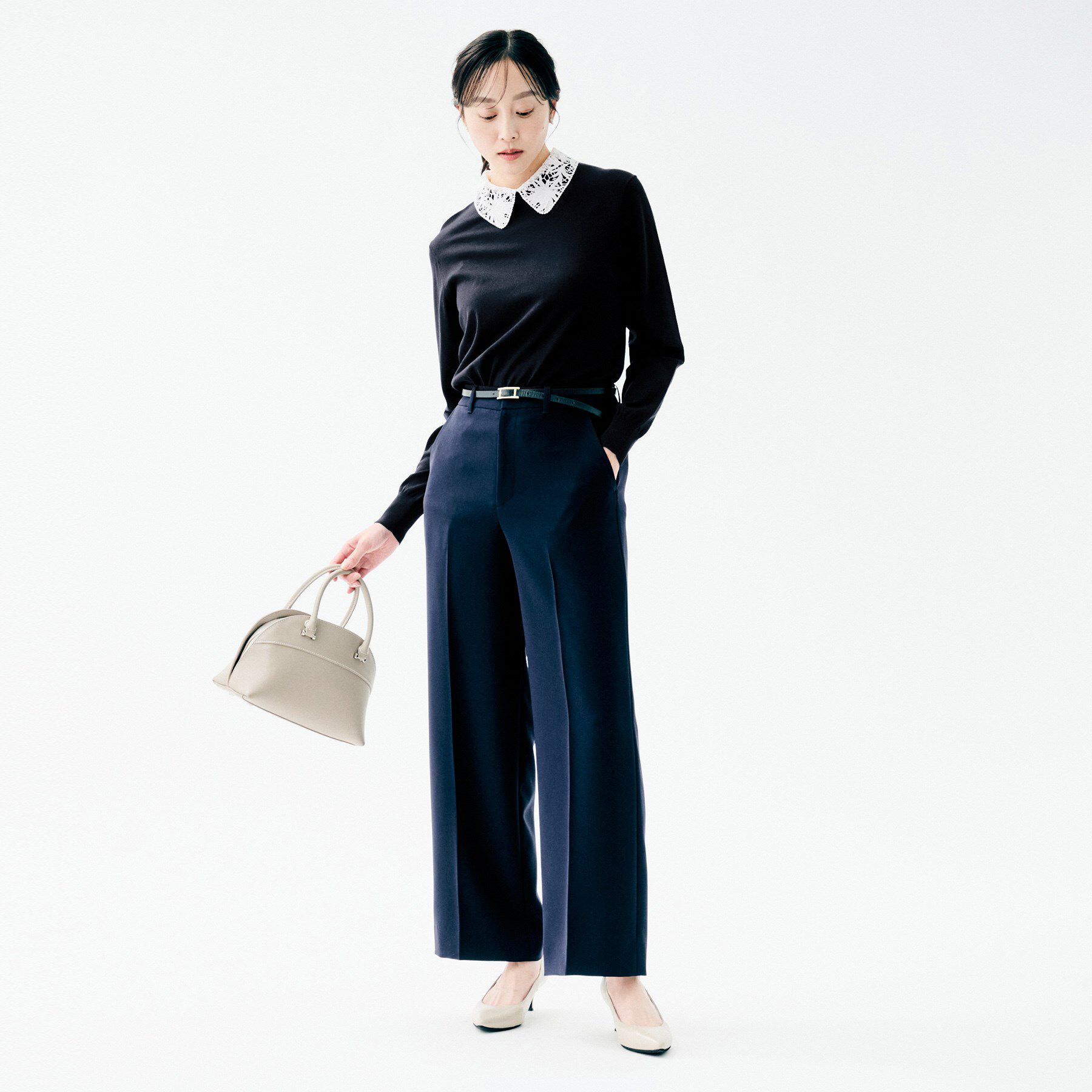 UNTITLED「【洗える/カジュアルフォーマル】2WAYレース襟ニットプルオーバー」|ニット・セーター|