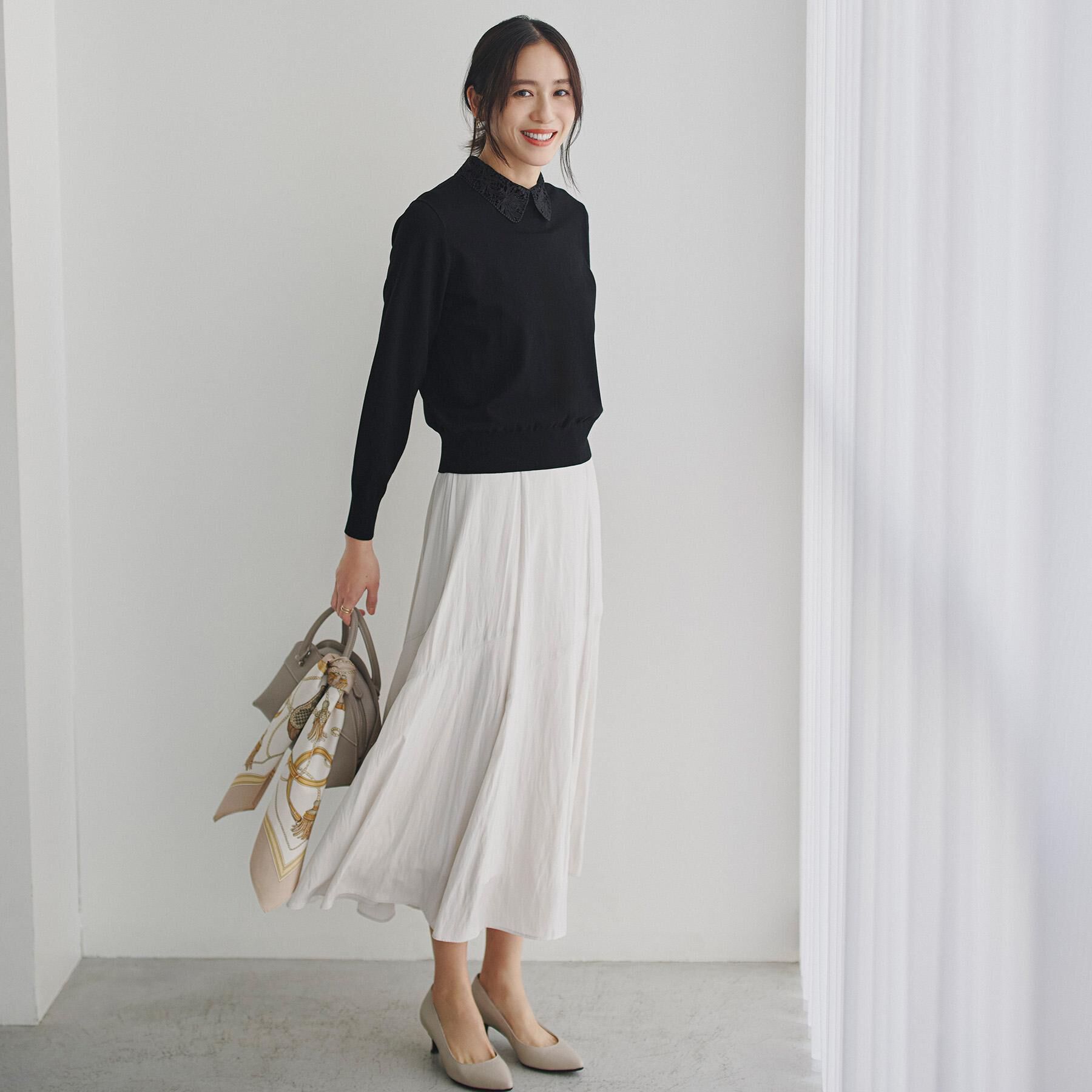 UNTITLED「【洗える/カジュアルフォーマル】2WAYレース襟ニットプルオーバー」|ニット・セーター|