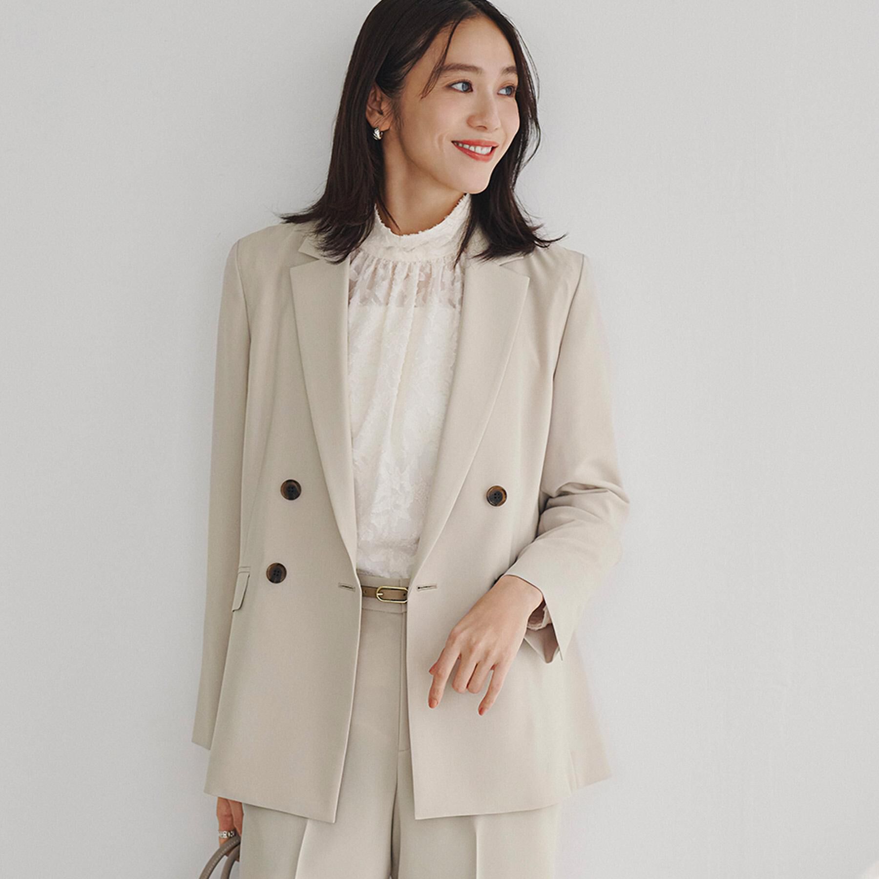 UNTITLED「【接触冷感/UVカット/洗える】エアリー ダブルブレストジャケット」|テーラードジャケット|グレージュ(050)