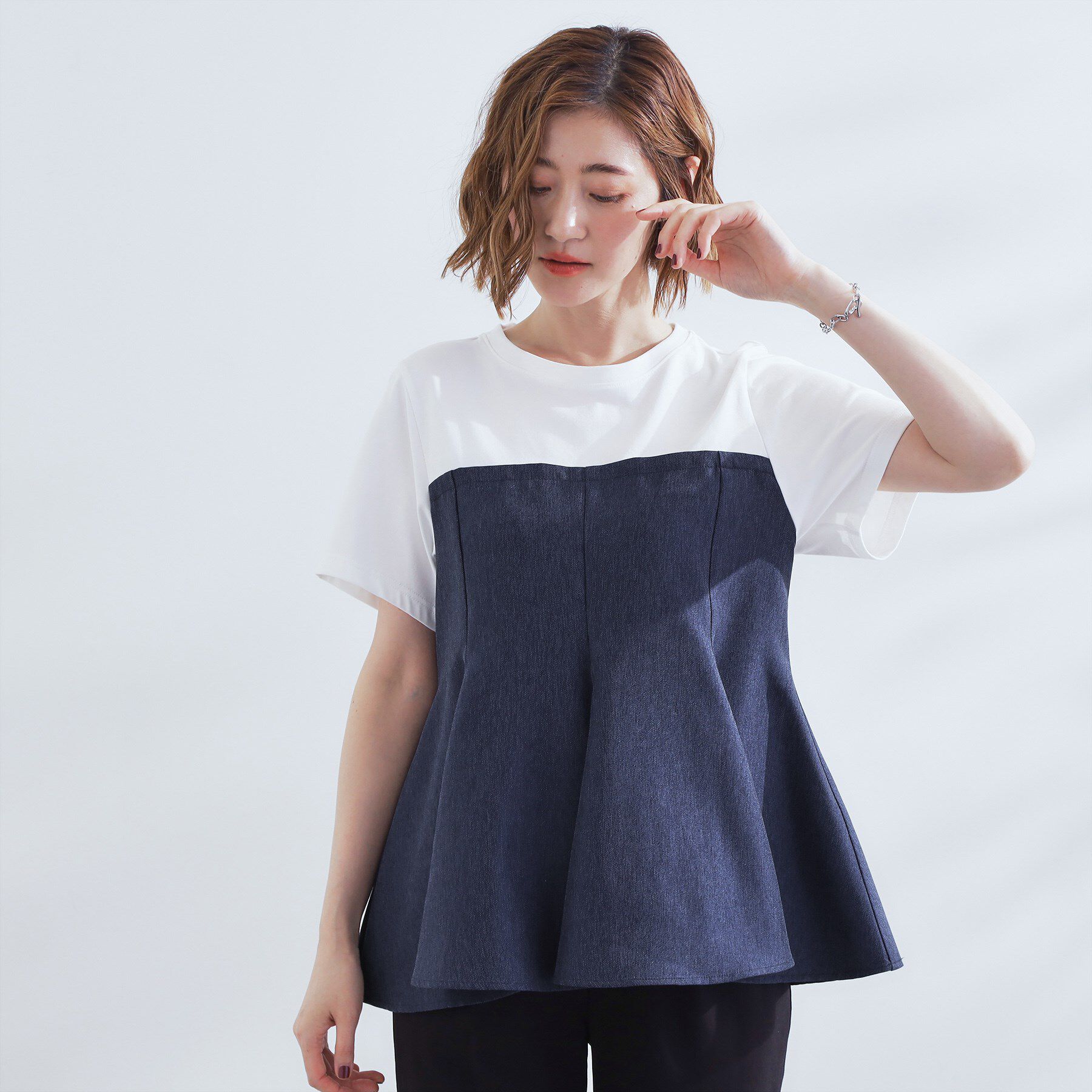 grove「贅沢フレアーが高見え ドッキングビスチェT」|Tシャツ・カットソー|