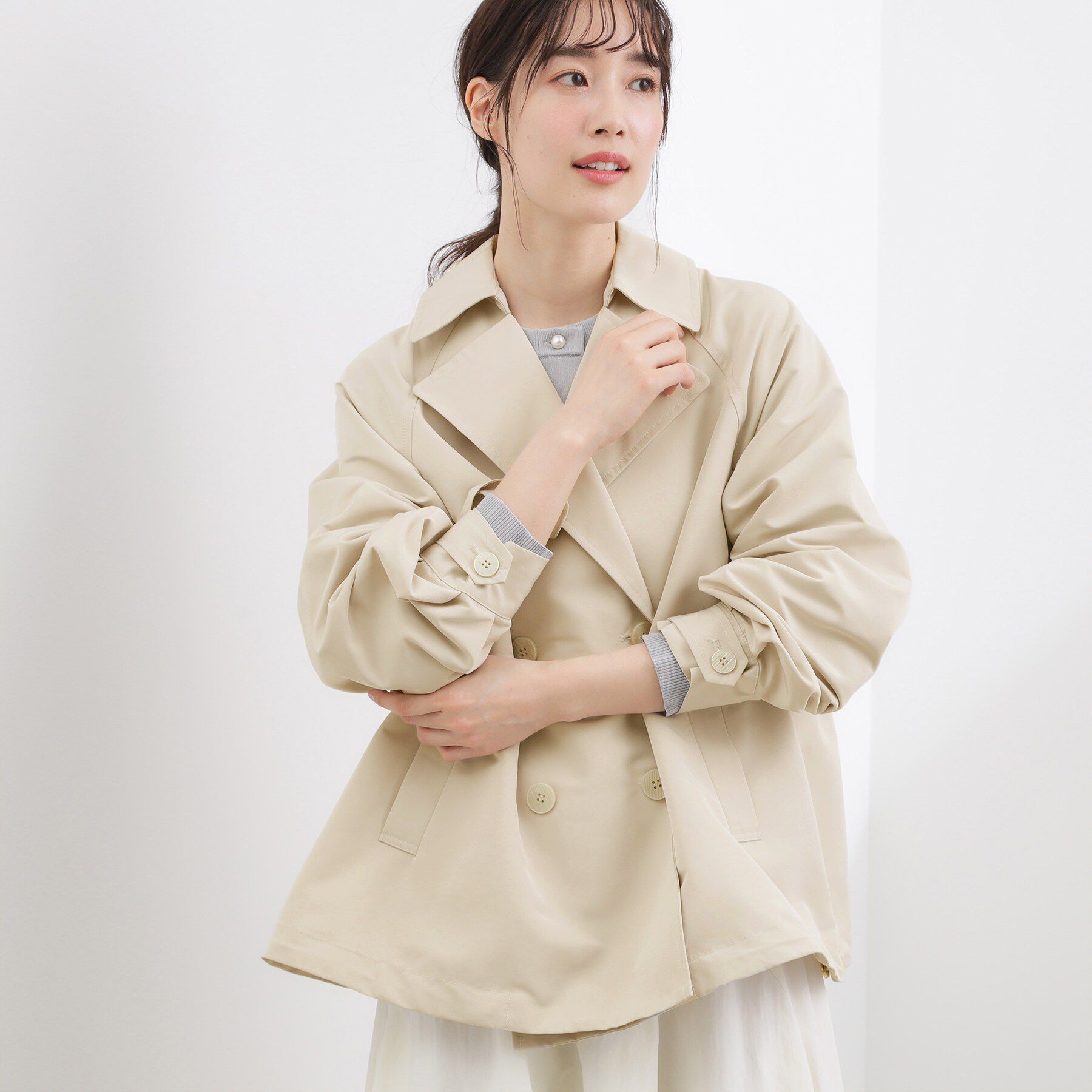 grove「【撥水／シルエット2WAY】軽やかミドルトレンチコート」|トレンチコート|