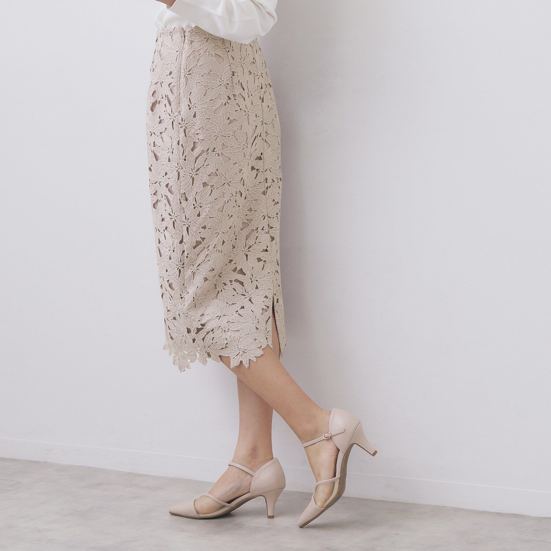 index「フラワーレースタイトスカート【洗濯機OK】《XS～3L》」|スカート|