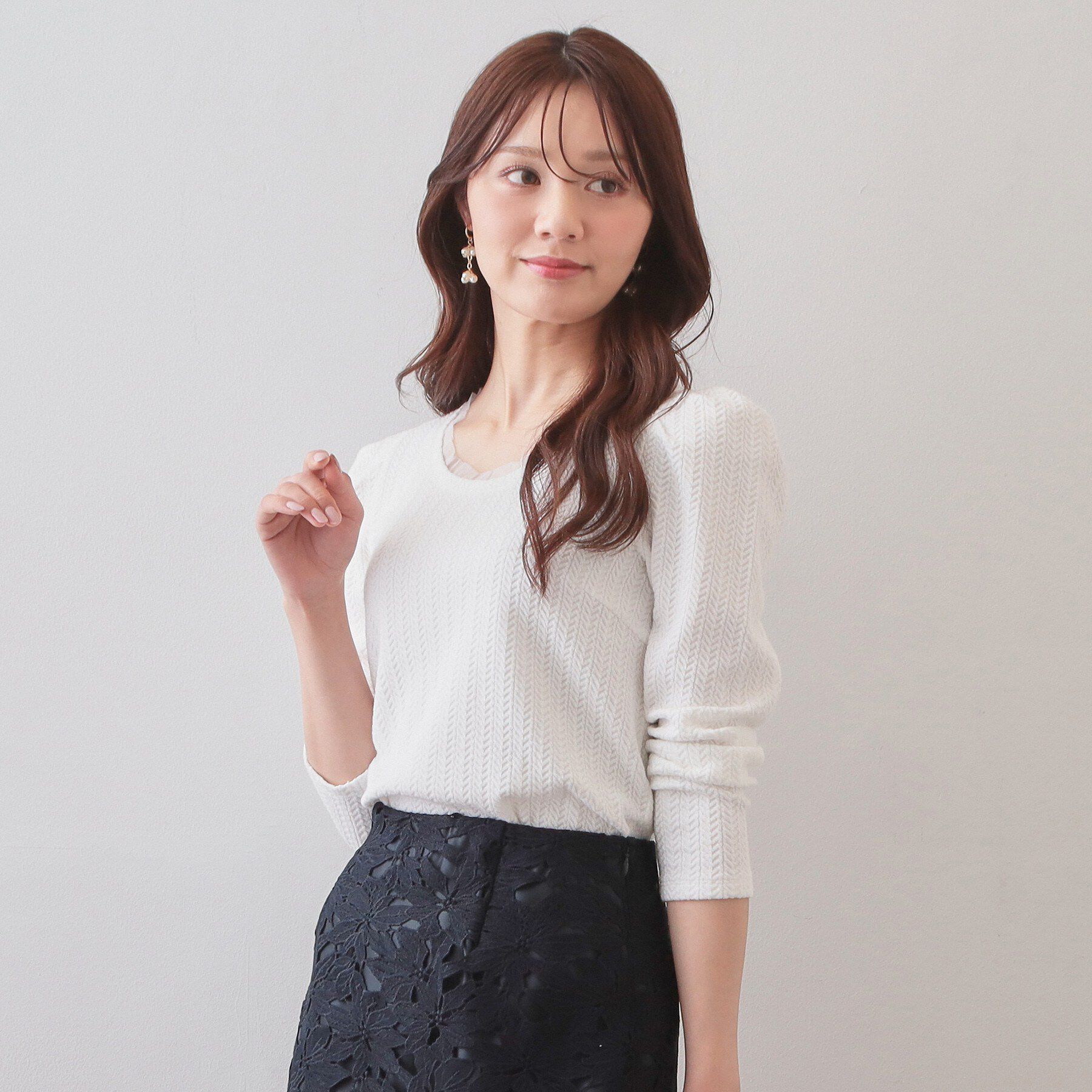 index「衿チュールデザインケーブルジャガードトップス【洗濯機OK】」|Tシャツ・カットソー|