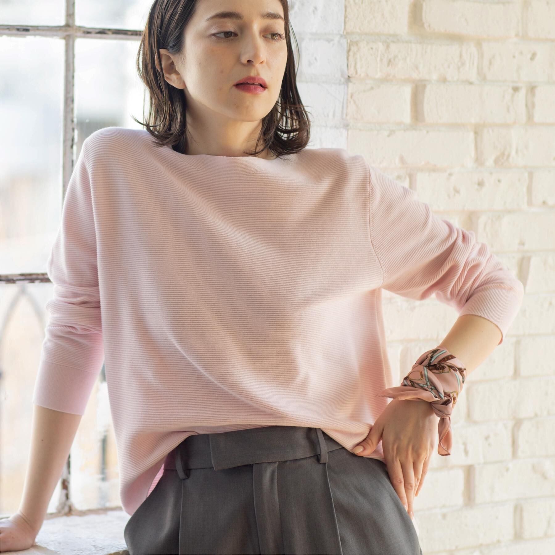 OPAQUE.CLIP「ボートネックガーターニット/オーガニックコットン混【洗濯機OK/UVケア】《6col》」|ニット・セーター|