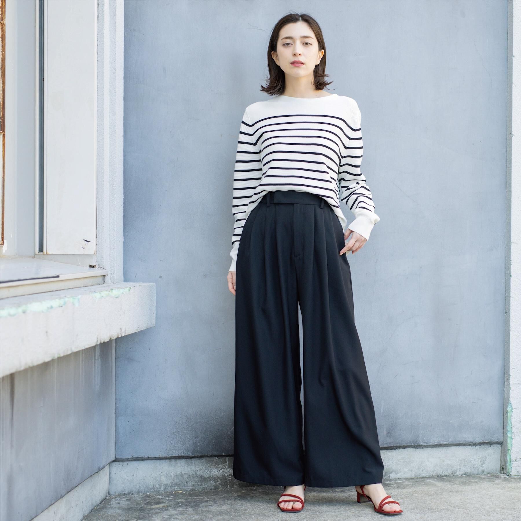 OPAQUE.CLIP「ボートネックガーターニット/オーガニックコットン混【洗濯機OK/UVケア】《6col》」|ニット・セーター|