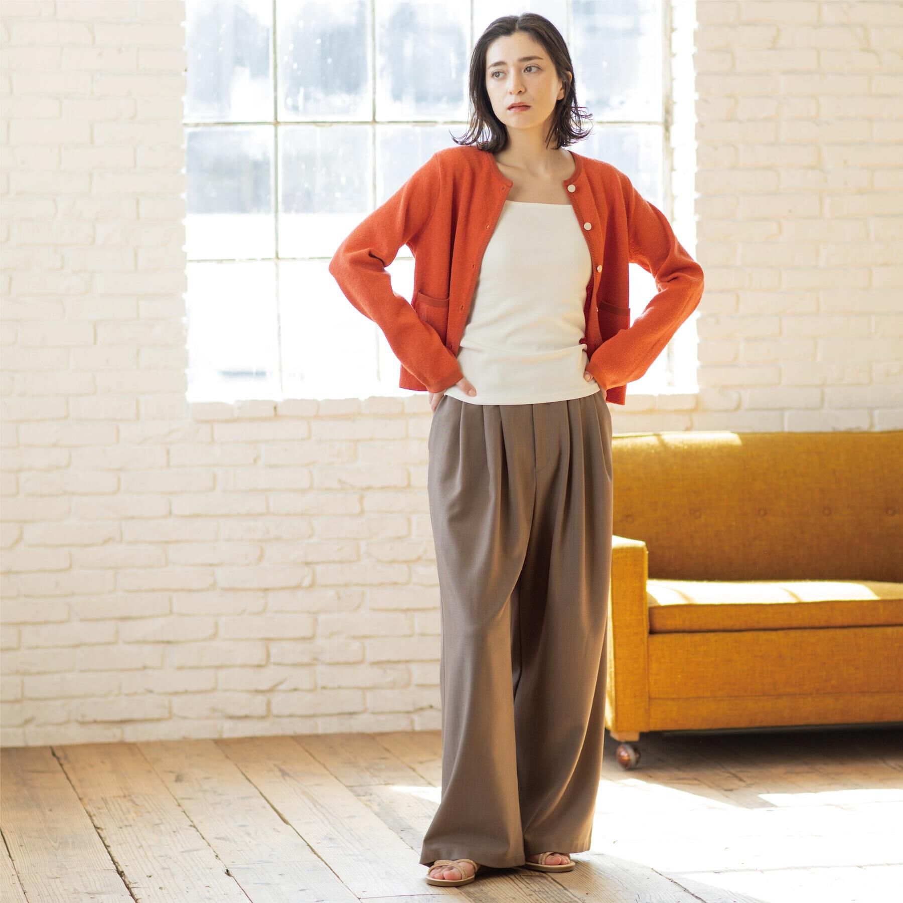 OPAQUE.CLIP「ブークレ金ボタンニットカーディガン【洗濯機OK】」|カーディガン|