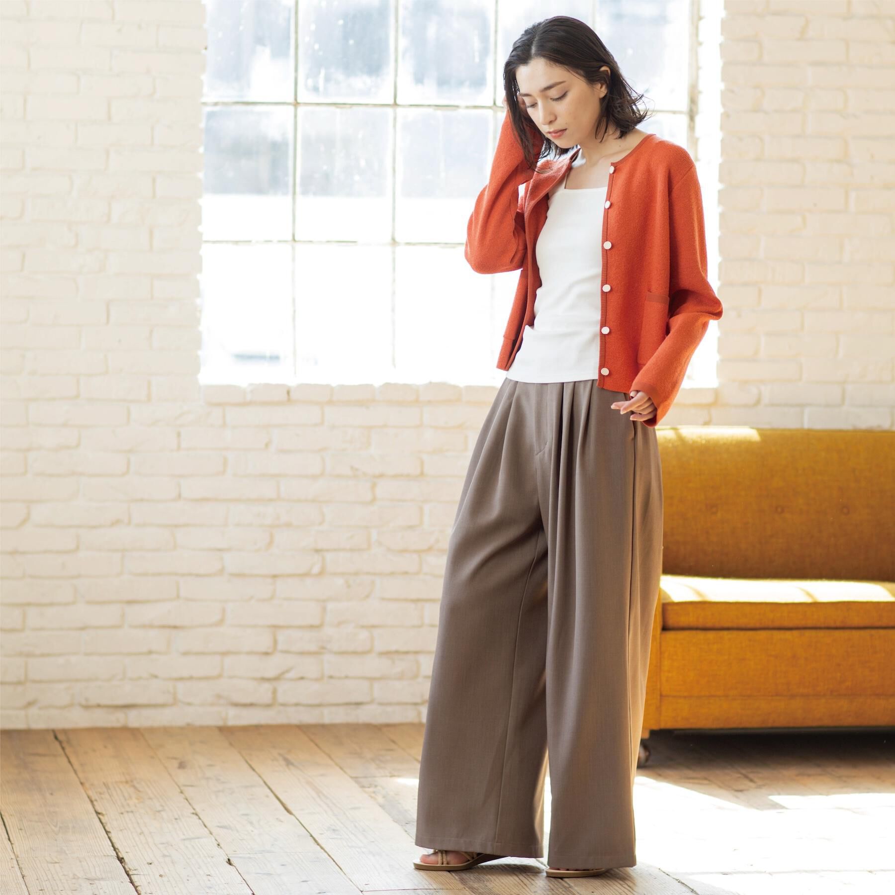 OPAQUE.CLIP「ブークレ金ボタンニットカーディガン【洗濯機OK】」|カーディガン|