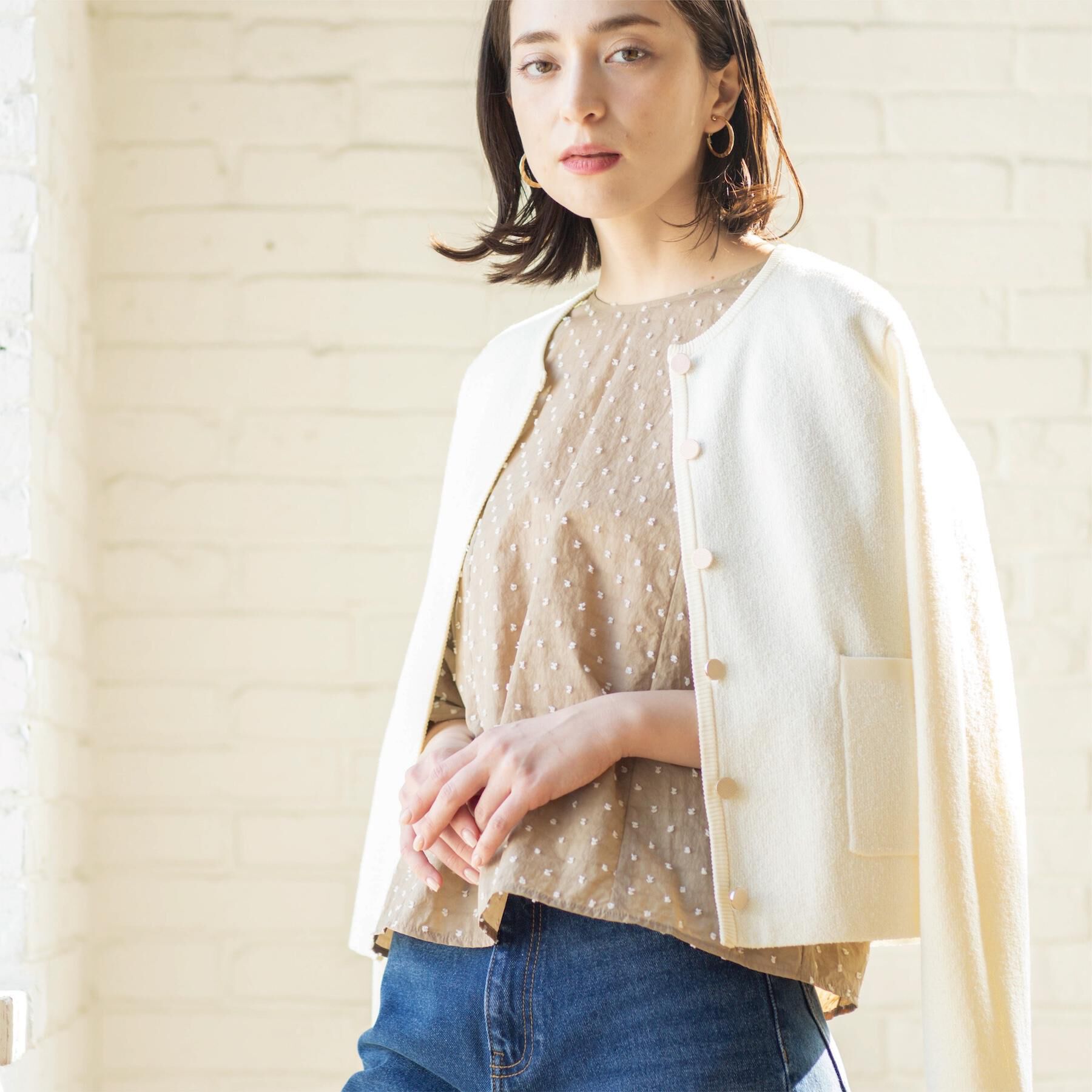 OPAQUE.CLIP「ブークレ金ボタンニットカーディガン【洗濯機OK】」|カーディガン|