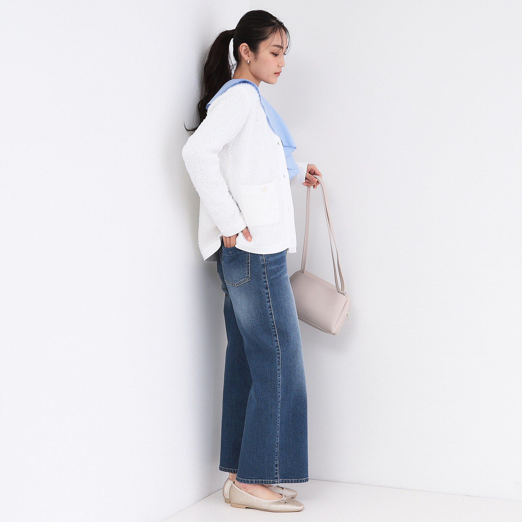 OPAQUE.CLIP「ツイードライクVネックニットカーディガン【洗濯機OK】」|カーディガン|