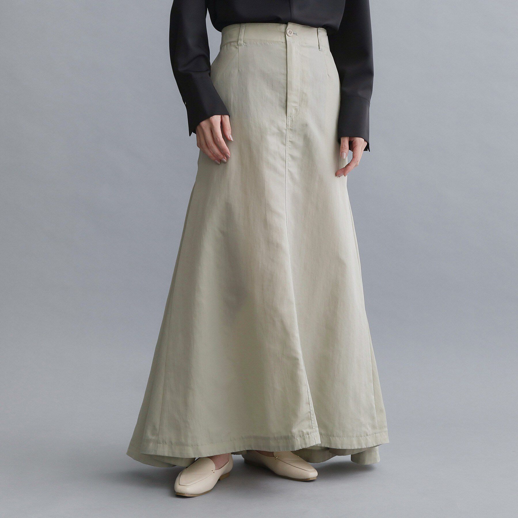 OPAQUE.CLIP「【es】サーキュラーロングフレアスカート【洗濯機OK】」|スカート|グレージュ(050)