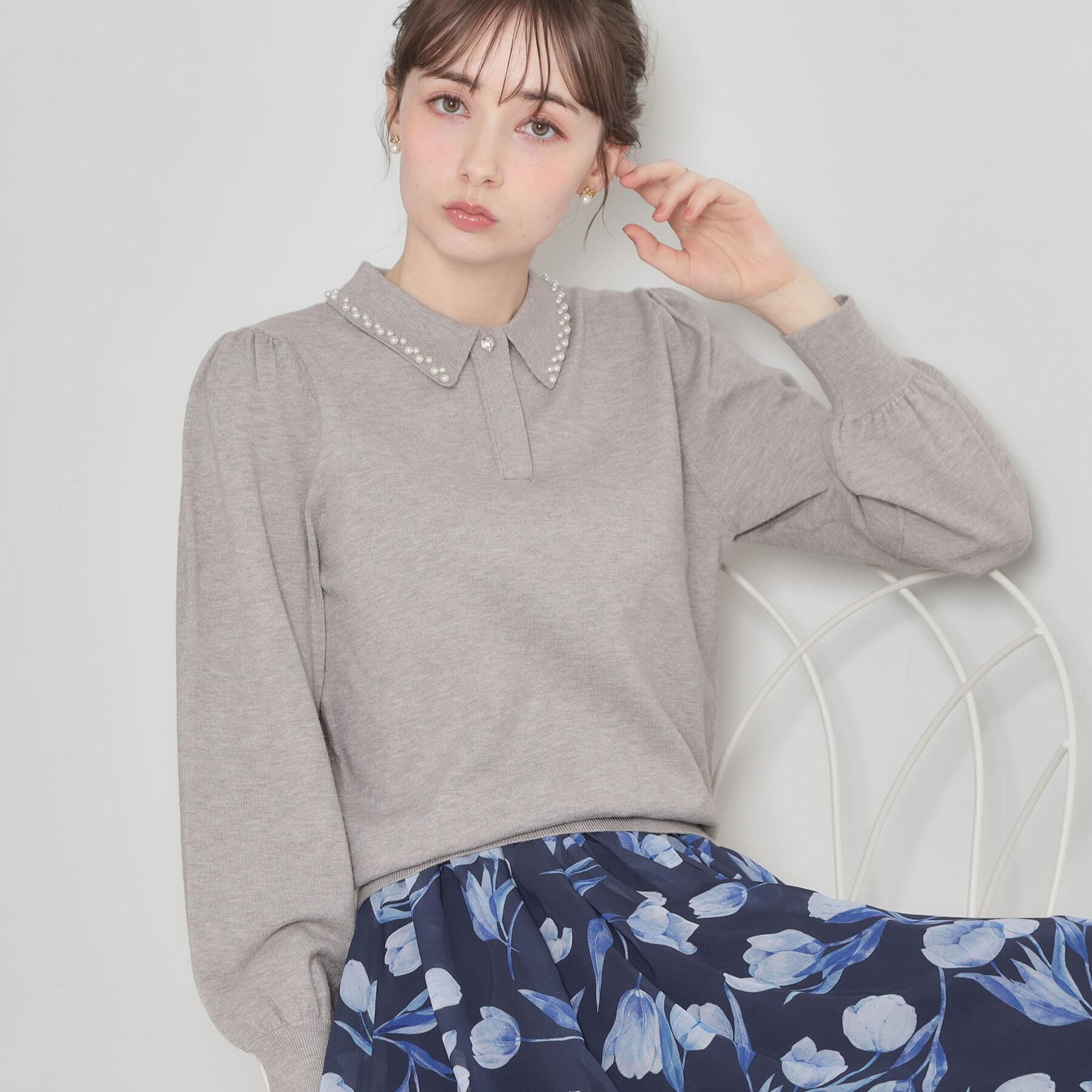 Couture broach「【洗える・着映え】パール調衿ニット」|ニット・セーター|