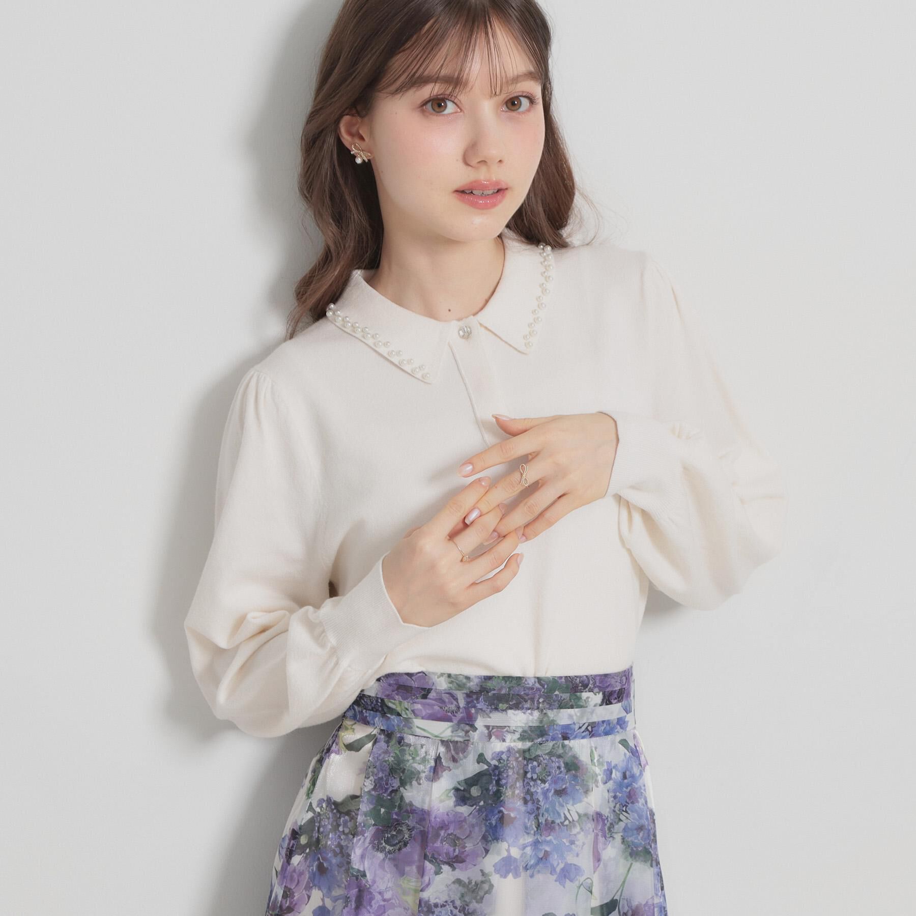 Couture broach「【洗える・着映え】パール調衿ニット」|ニット・セーター|