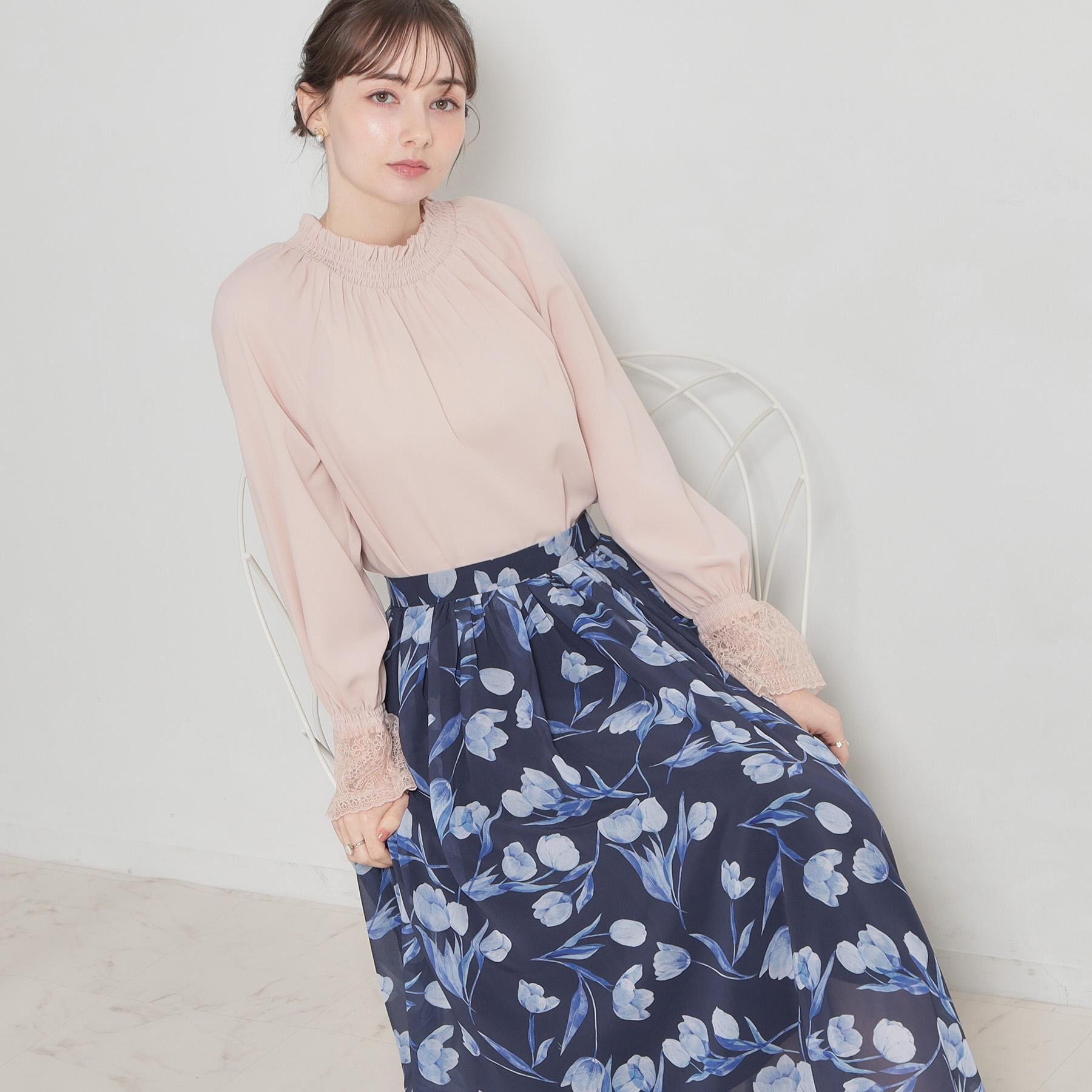 Couture broach「【通勤・着映え】レースカフス ピコシャーリング バックリボンブラウス」|シャツ・ブラウス|