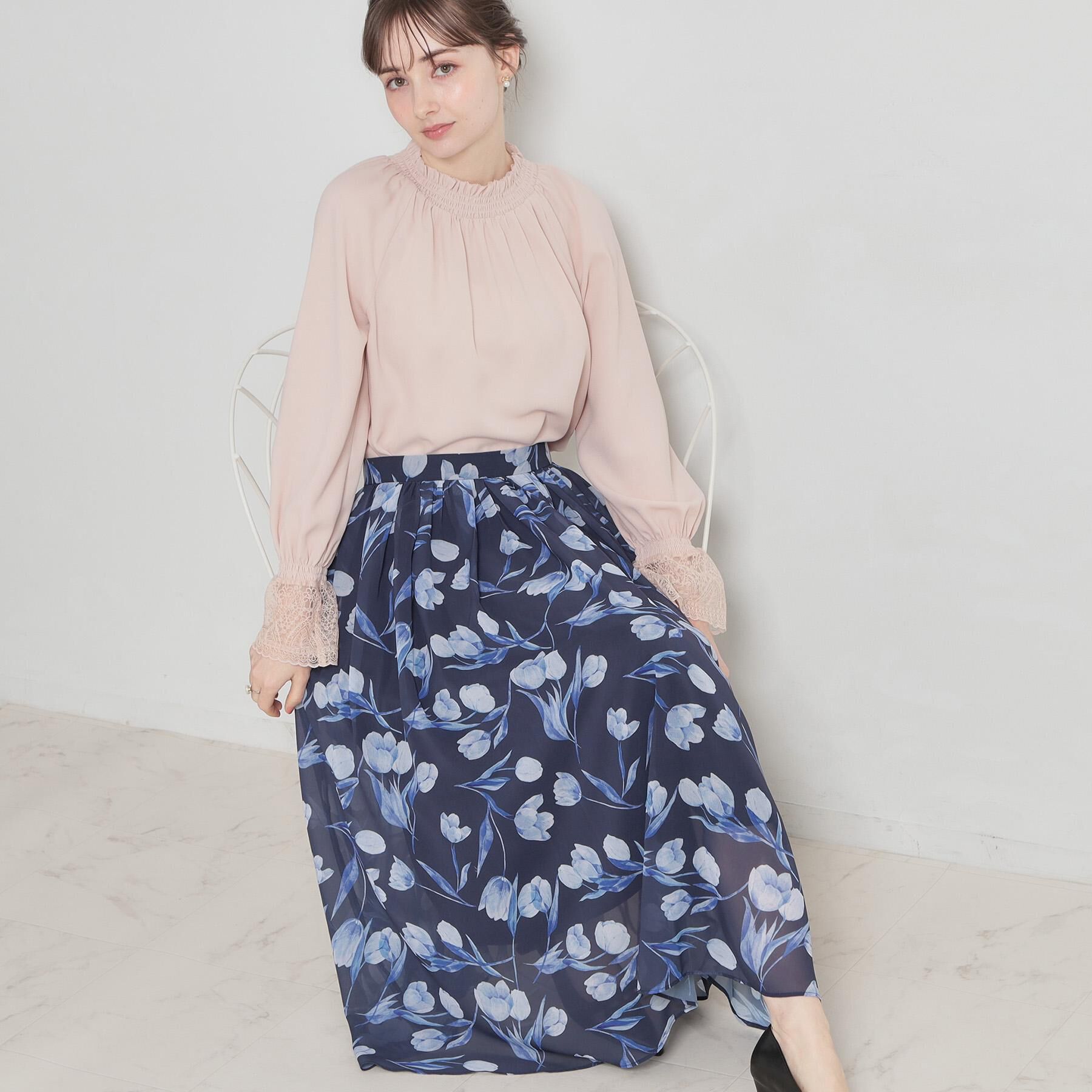 Couture broach「【通勤・着映え】レースカフス ピコシャーリング バックリボンブラウス」|シャツ・ブラウス|