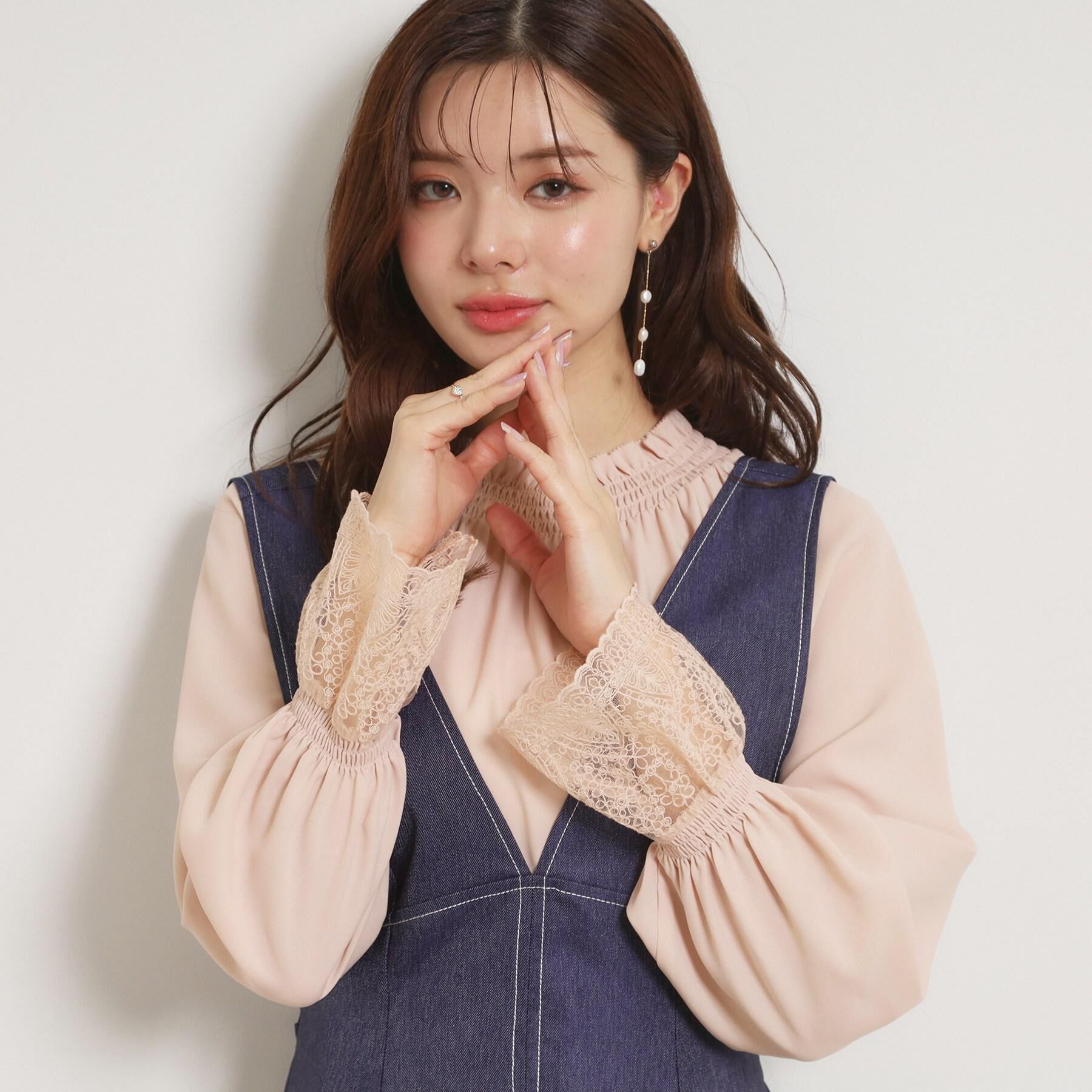 Couture broach「【通勤・着映え】レースカフス ピコシャーリング バックリボンブラウス」|シャツ・ブラウス|