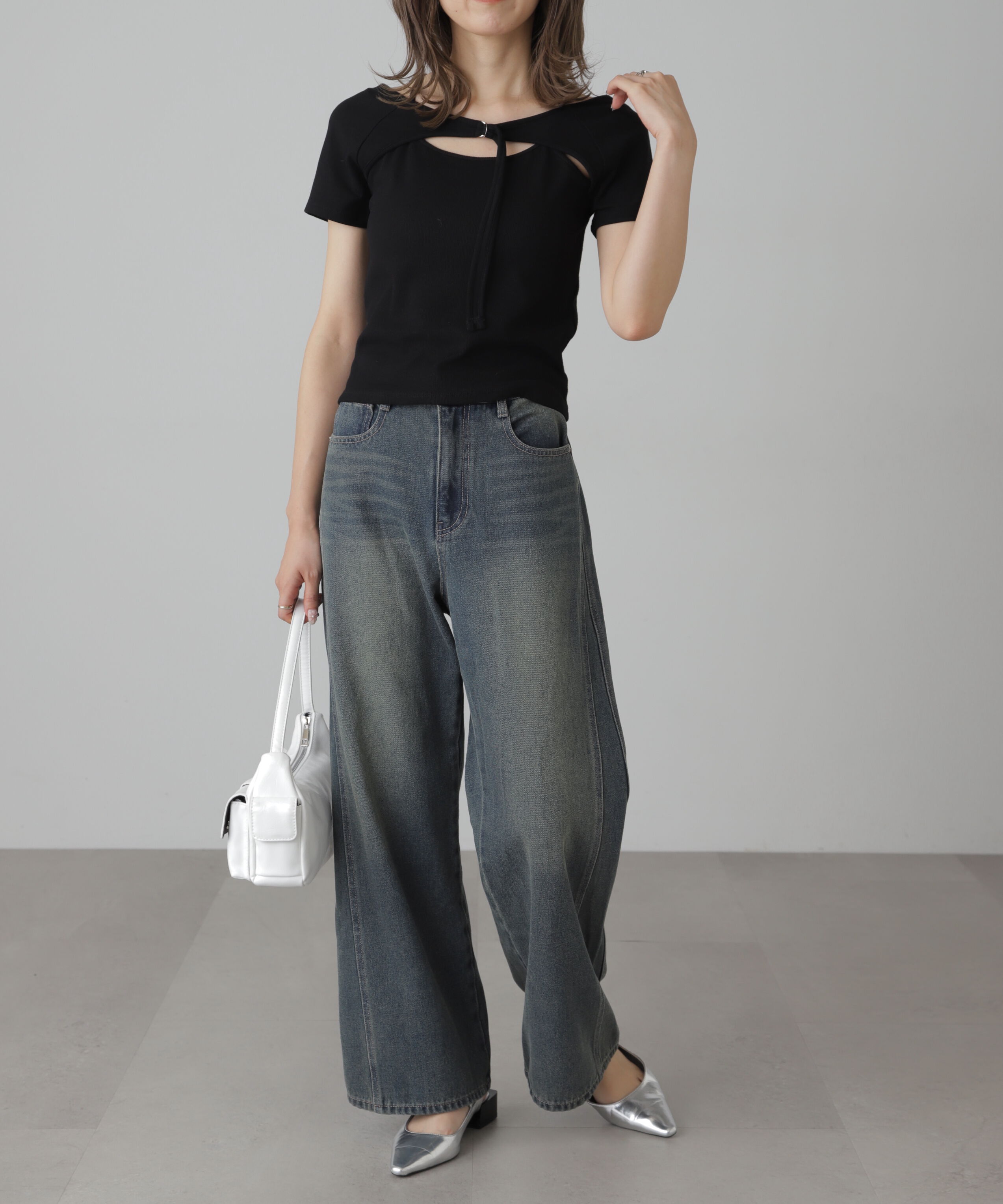  「[XS-Lサイズ展開]サイドパネルヴィンテージライクワイドデニム」|その他|