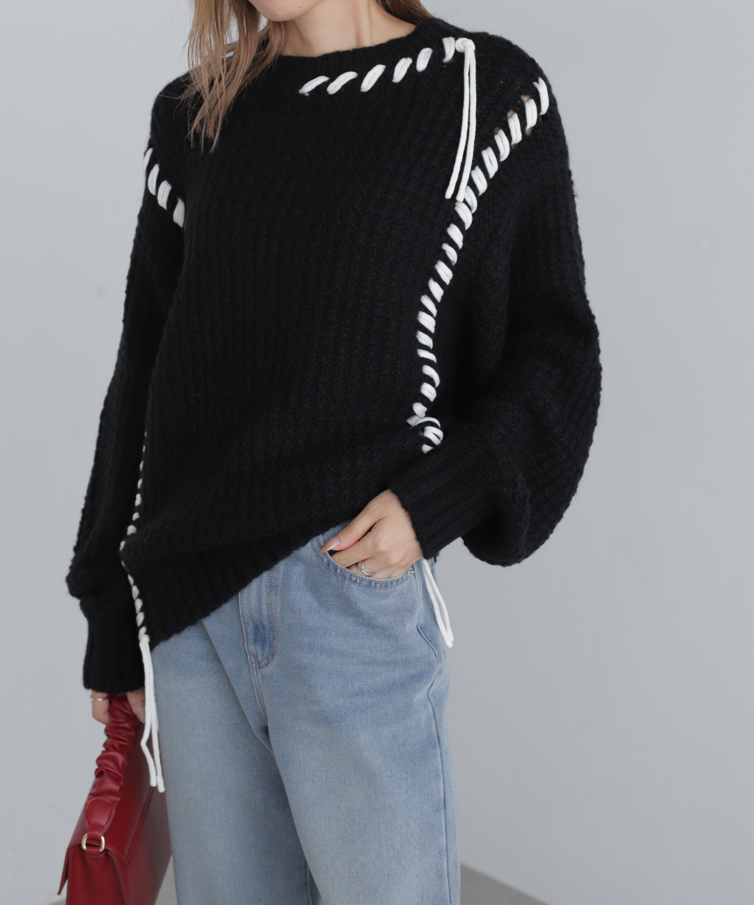  「配色ステッチニットプルオーバー」|ニット・セーター|