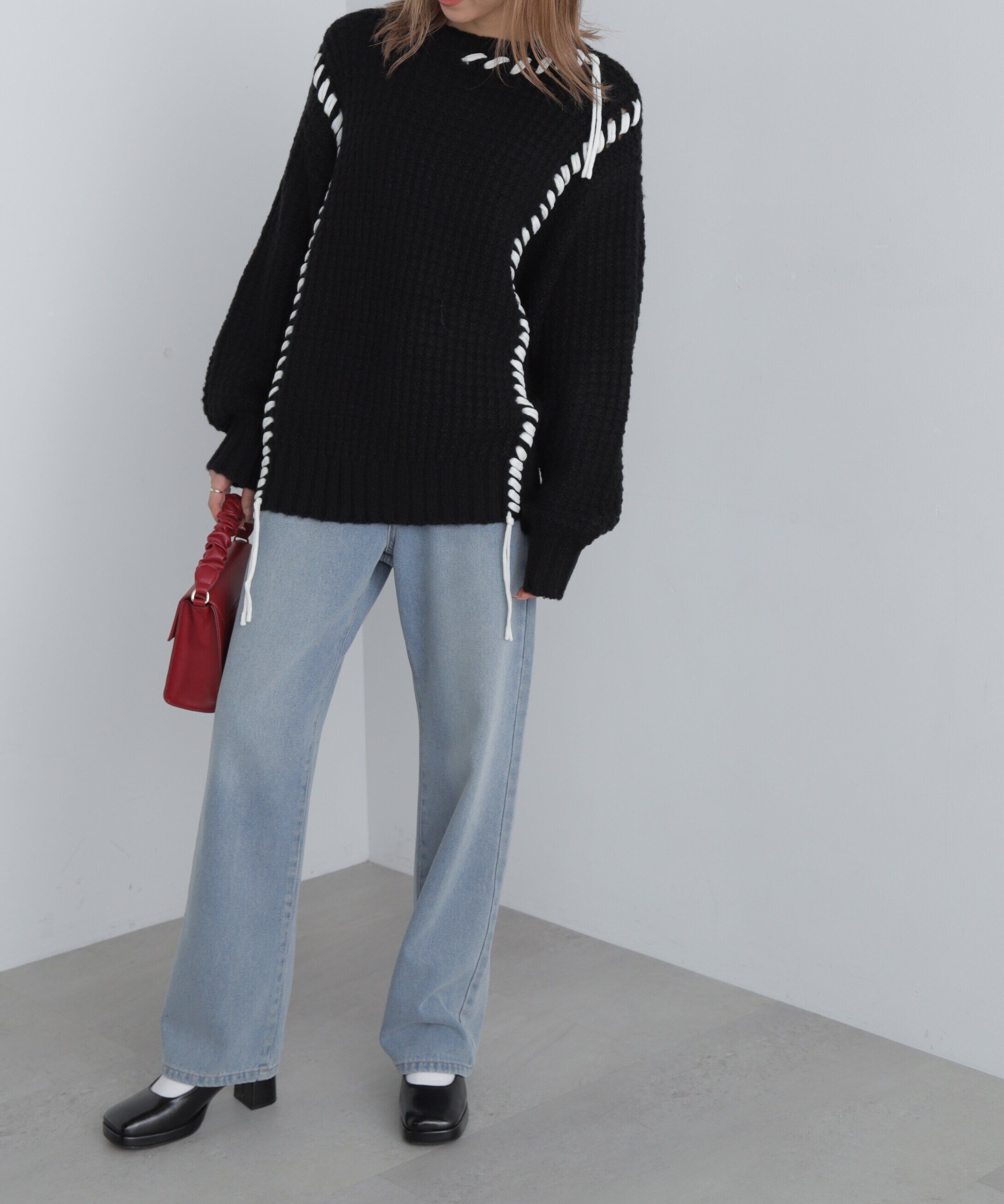  「配色ステッチニットプルオーバー」|ニット・セーター|