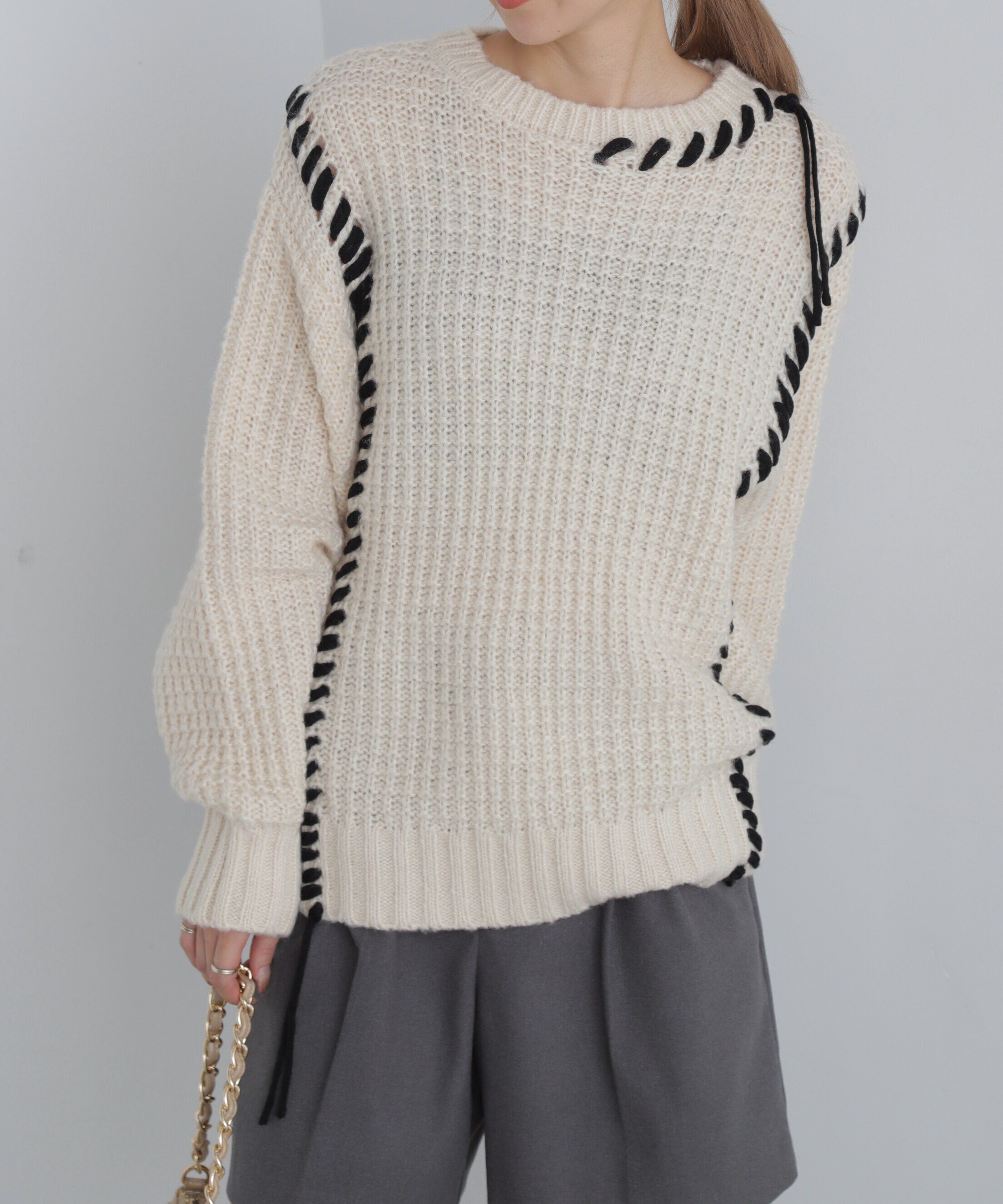  「配色ステッチニットプルオーバー」|ニット・セーター|