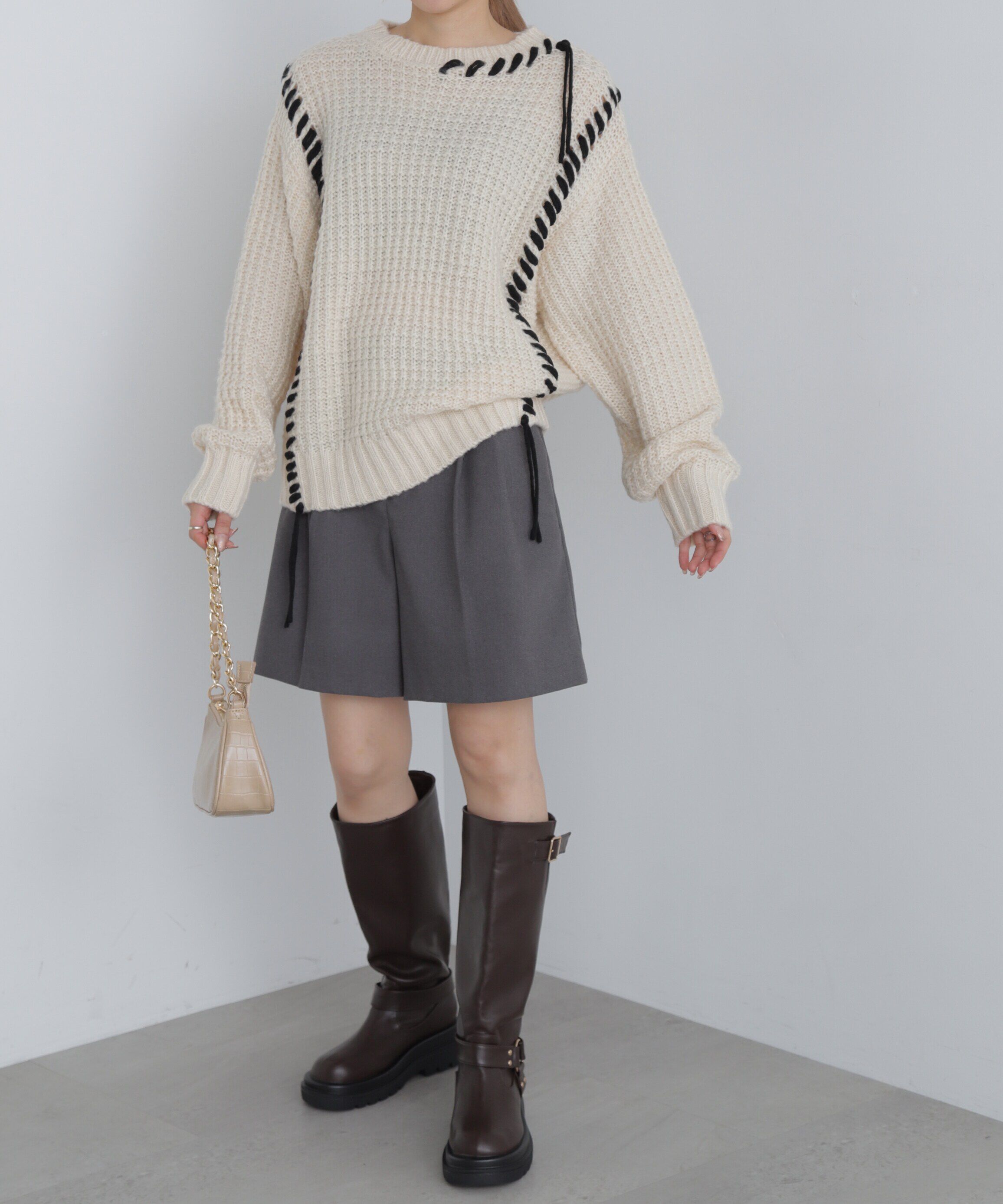  「配色ステッチニットプルオーバー」|ニット・セーター|