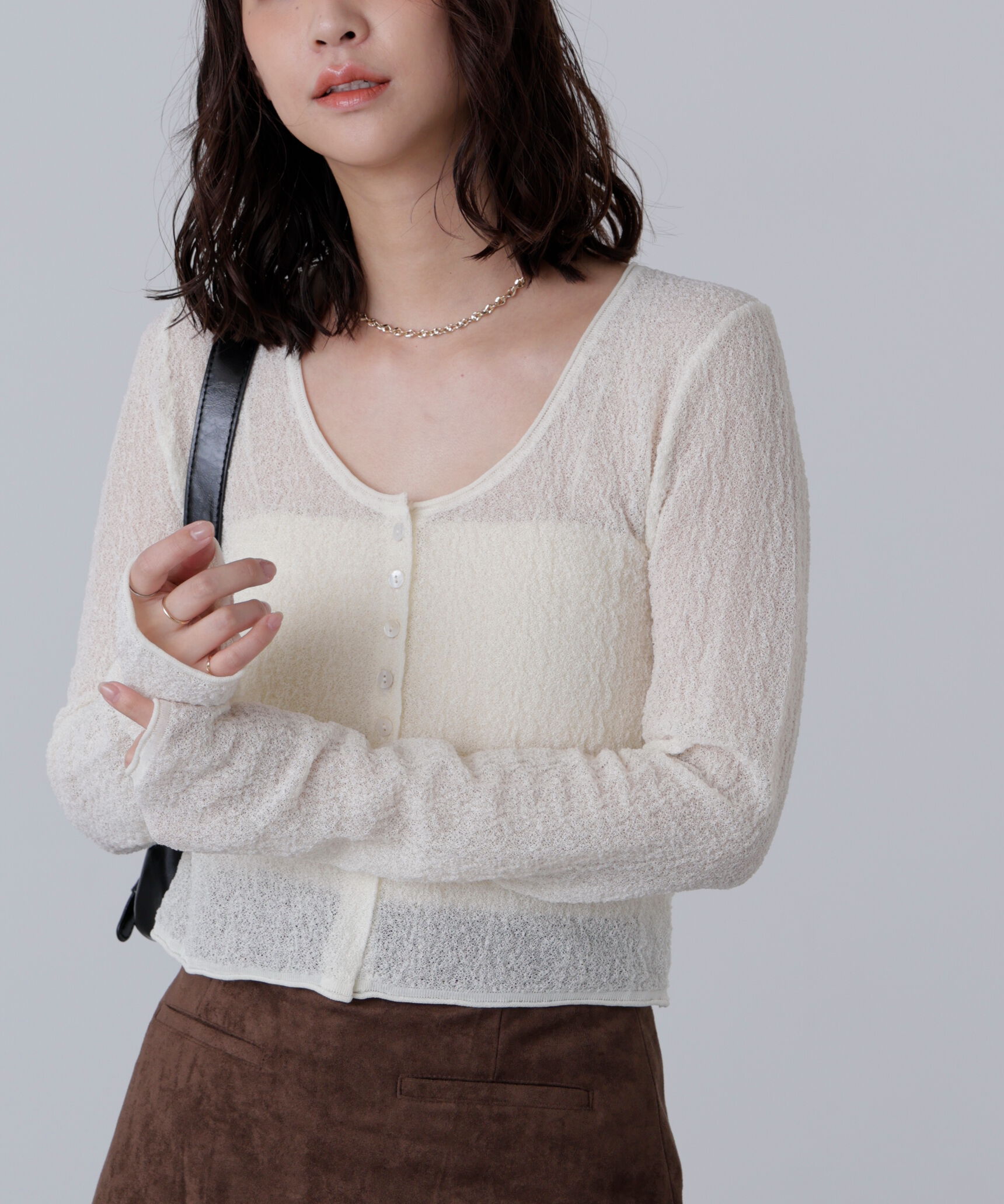  「シアーラウンドネックニットカーディガン」|ニット・セーター|