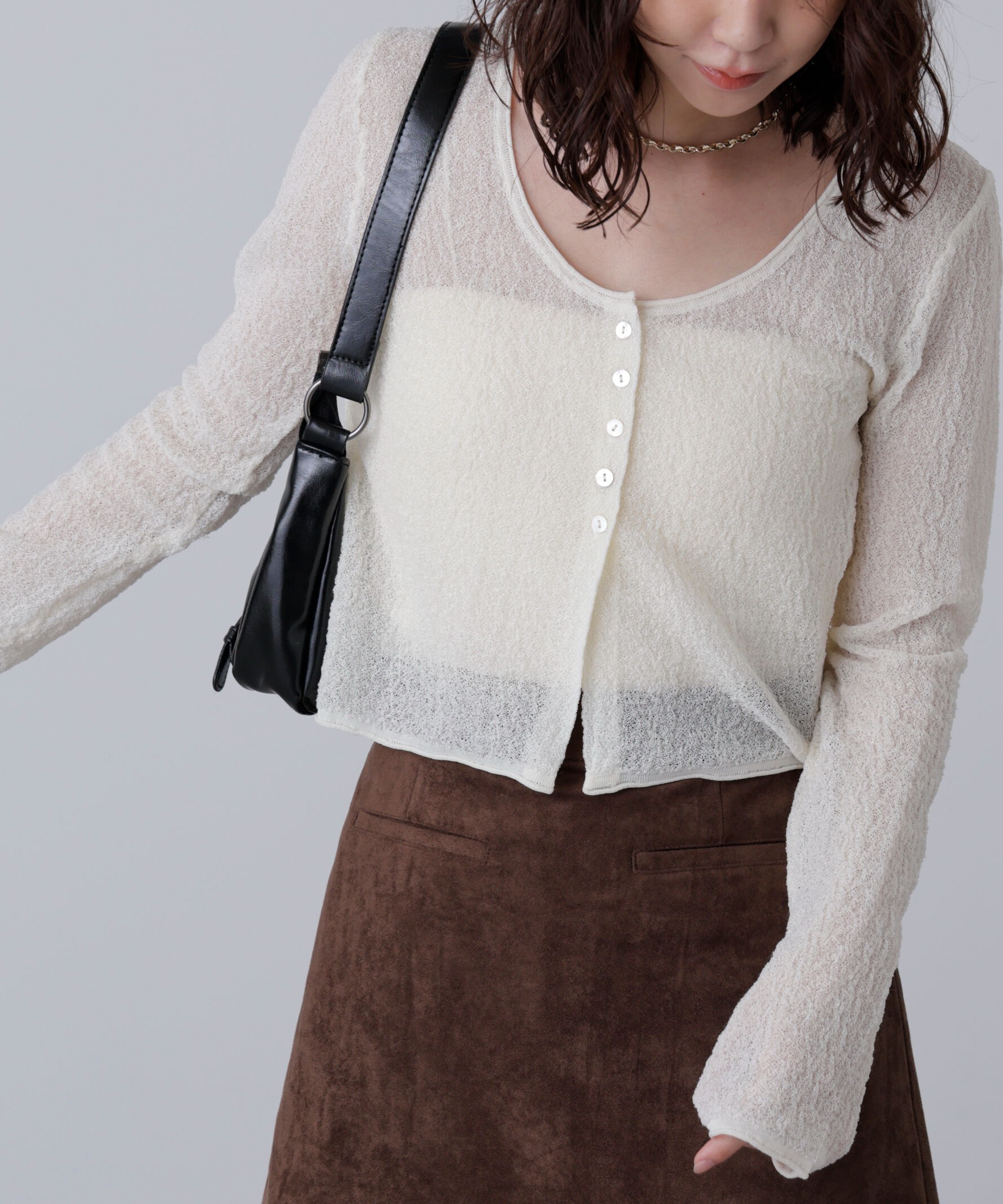  「シアーラウンドネックニットカーディガン」|ニット・セーター|