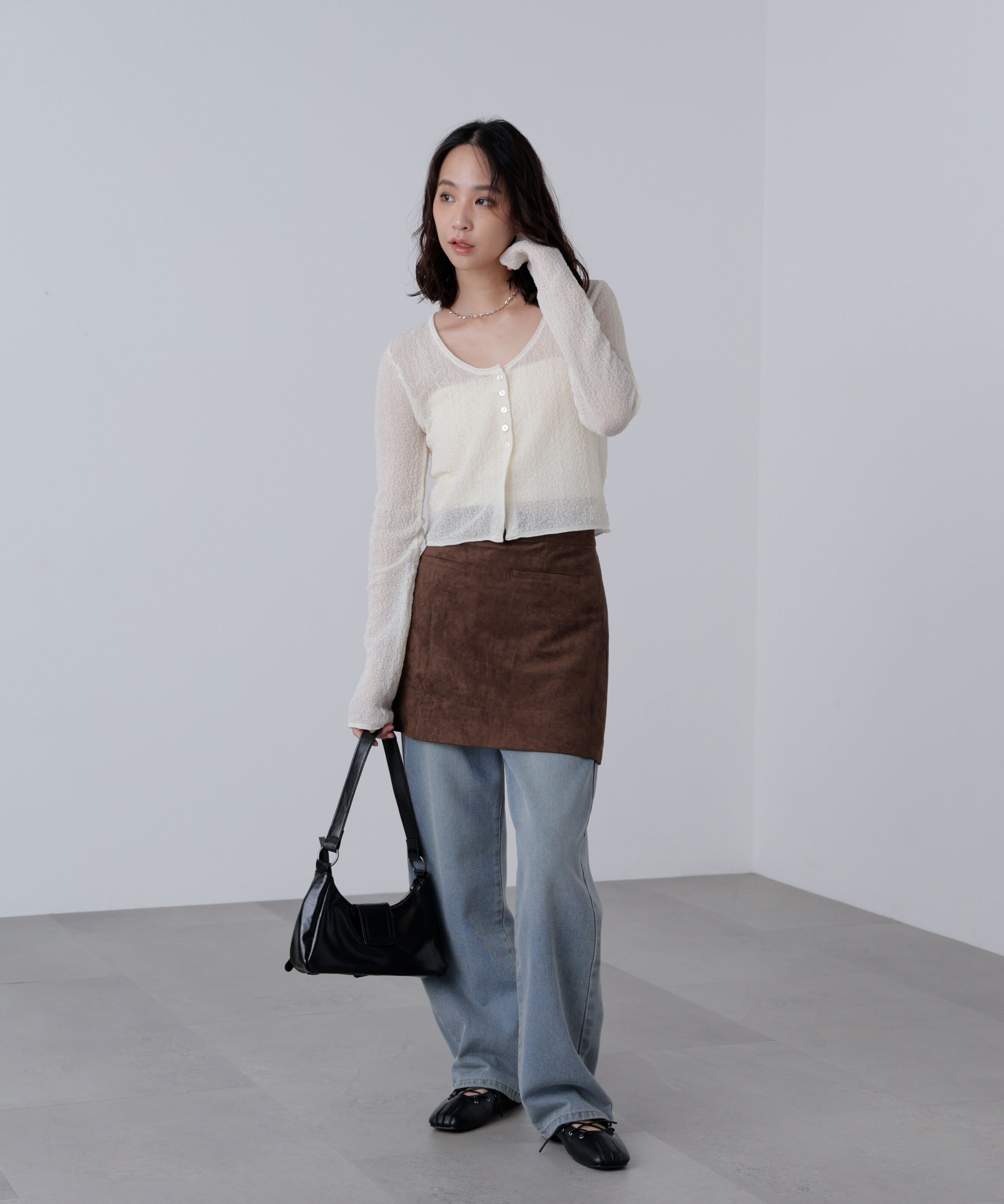  「シアーラウンドネックニットカーディガン」|ニット・セーター|