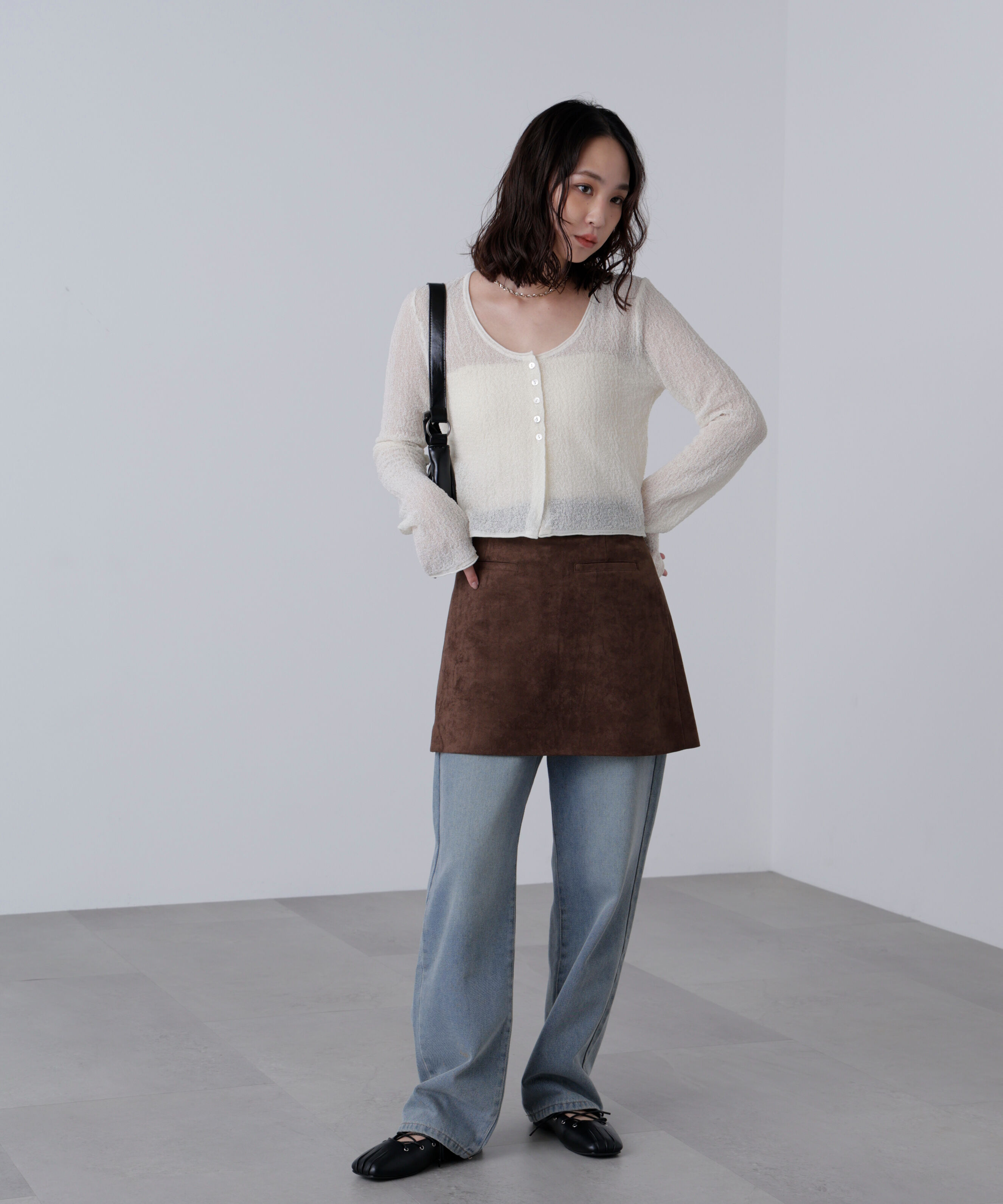  「シアーラウンドネックニットカーディガン」|ニット・セーター|