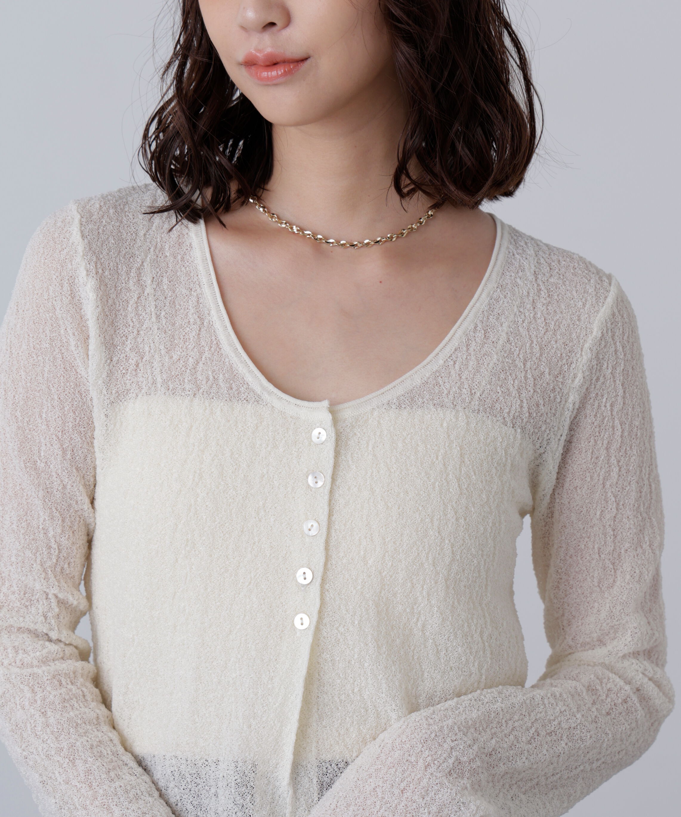  「シアーラウンドネックニットカーディガン」|ニット・セーター|