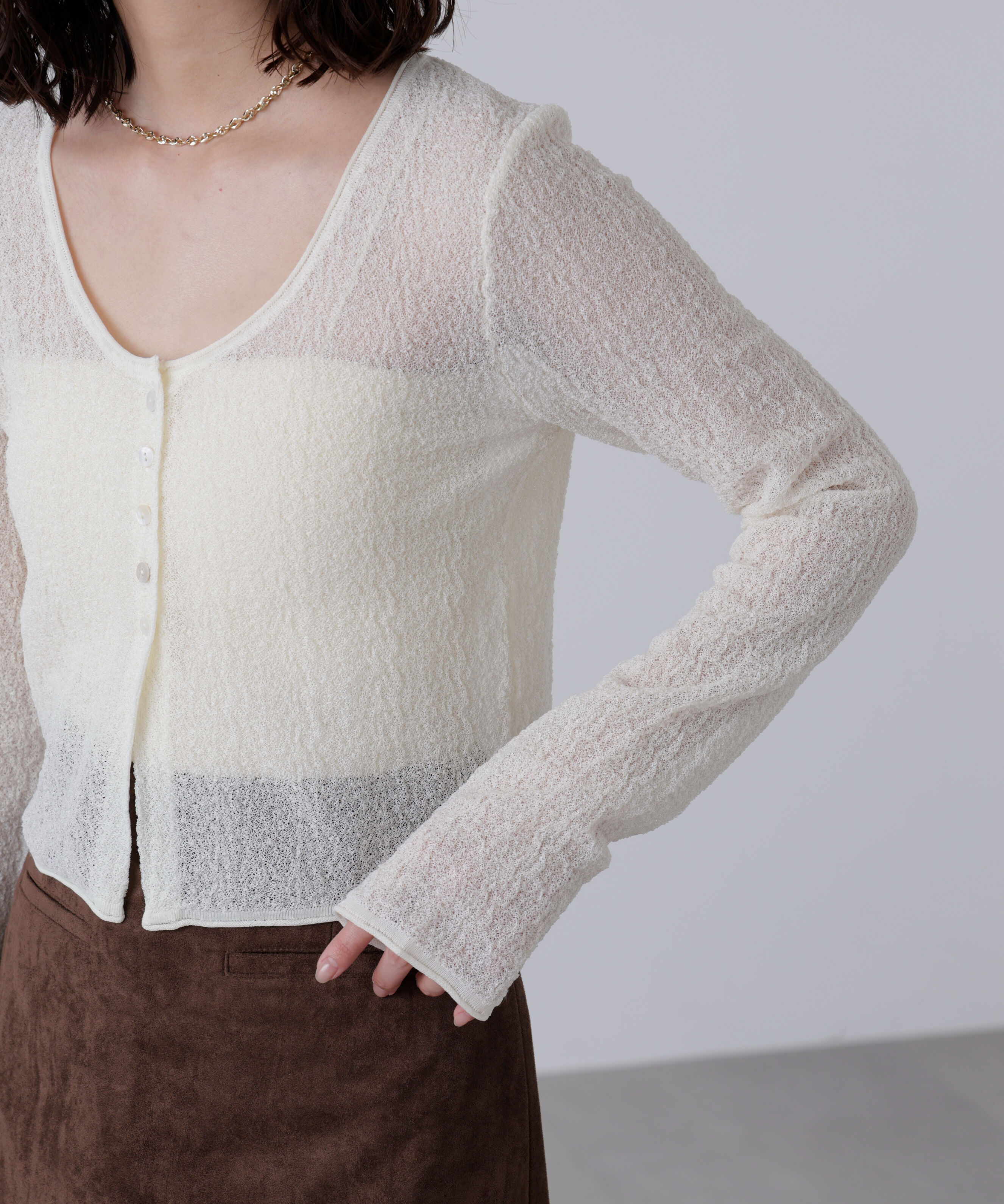  「シアーラウンドネックニットカーディガン」|ニット・セーター|