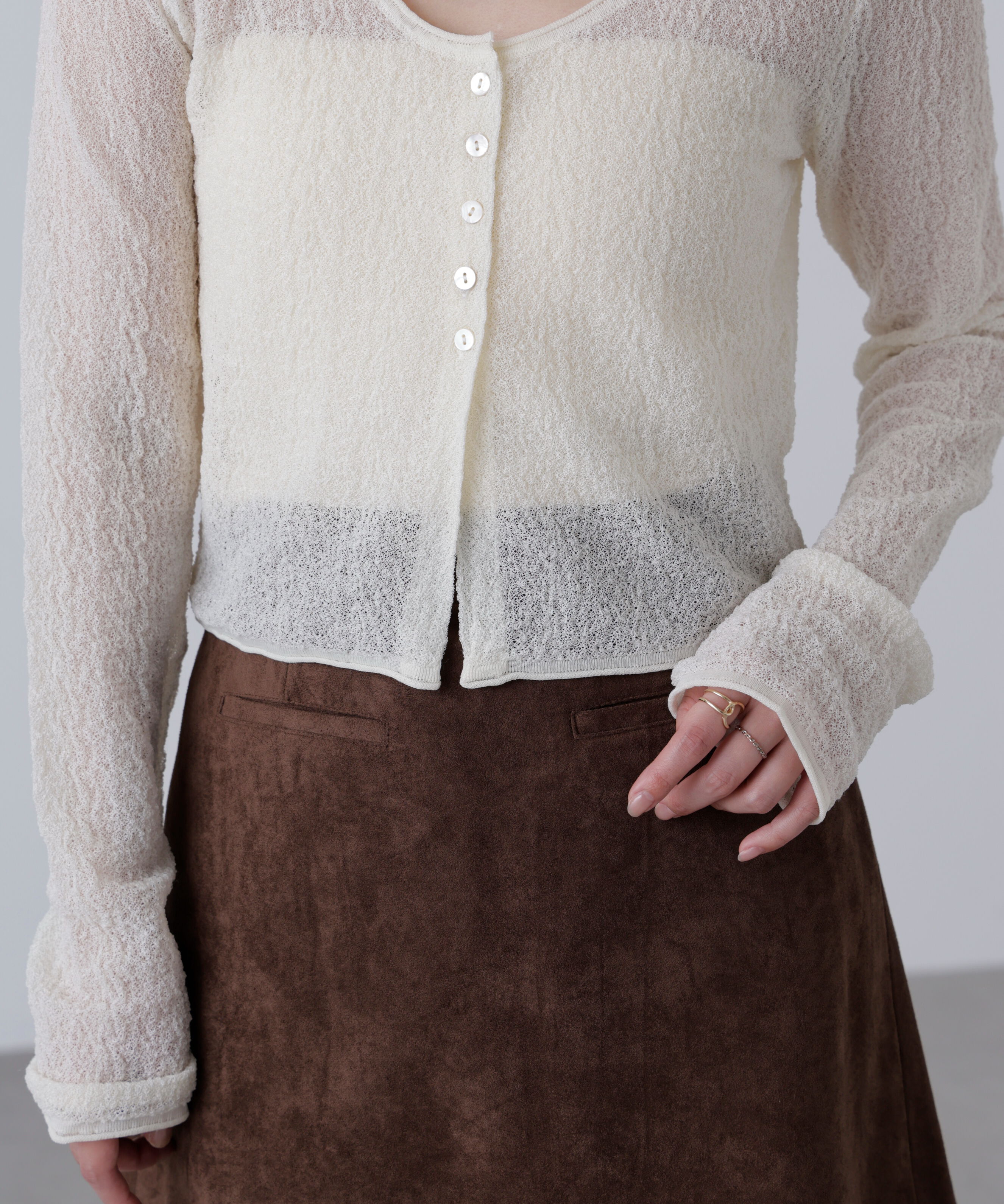  「シアーラウンドネックニットカーディガン」|ニット・セーター|