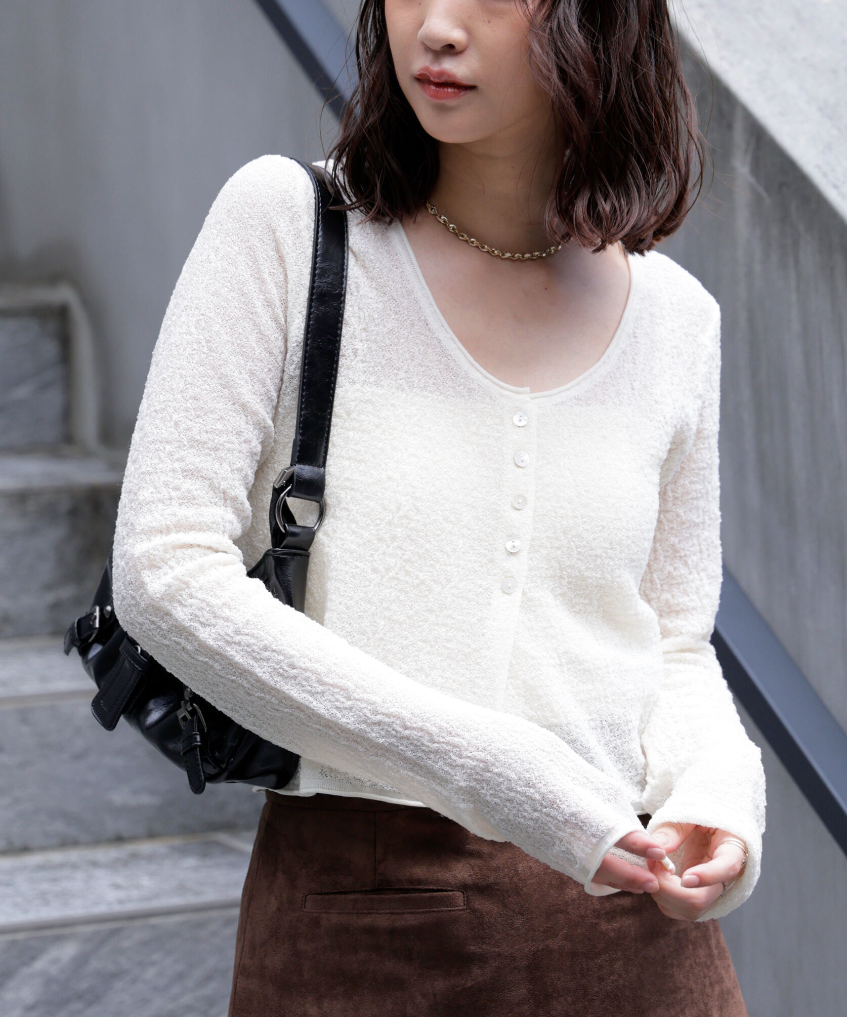  「シアーラウンドネックニットカーディガン」|ニット・セーター|