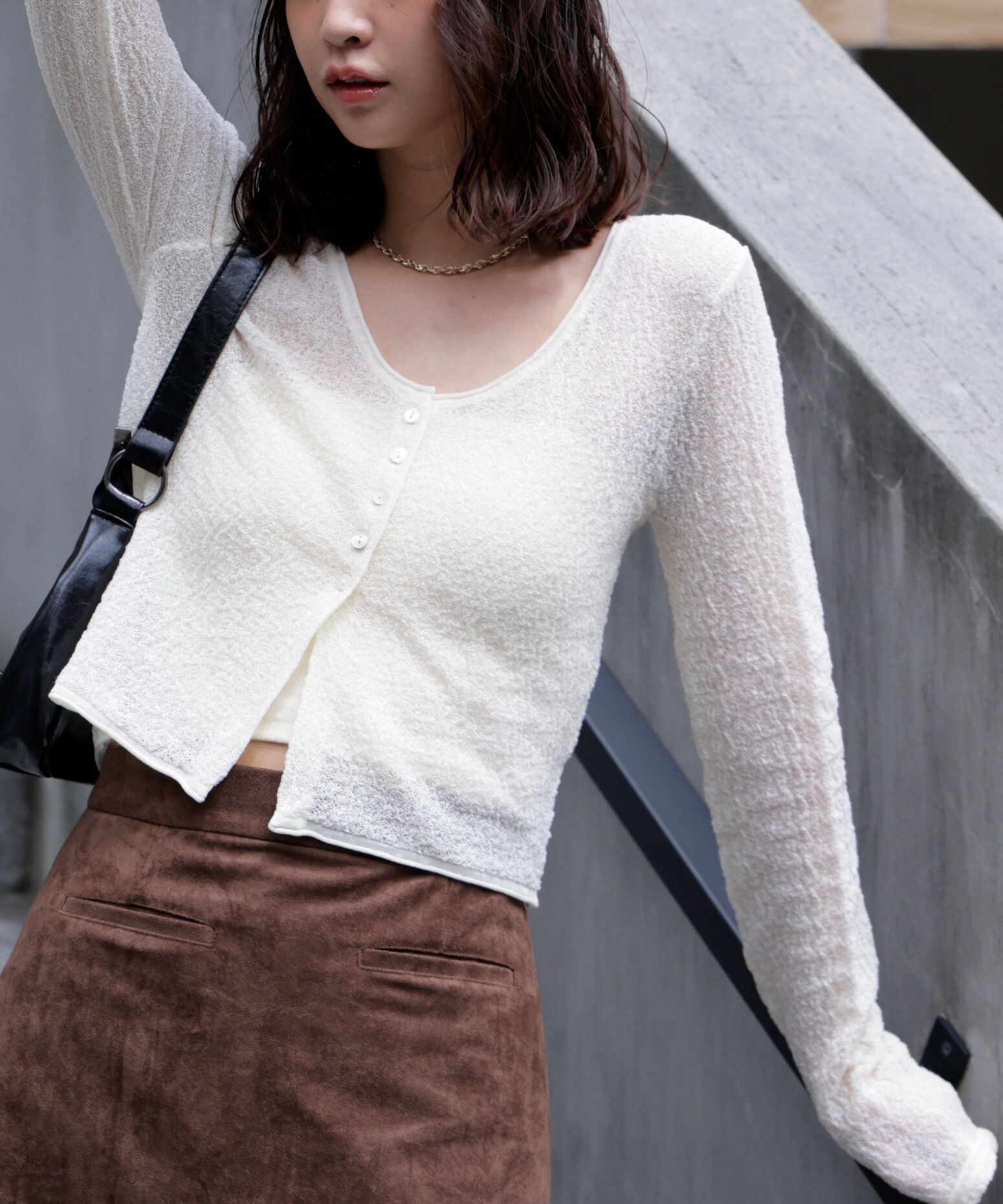  「シアーラウンドネックニットカーディガン」|ニット・セーター|